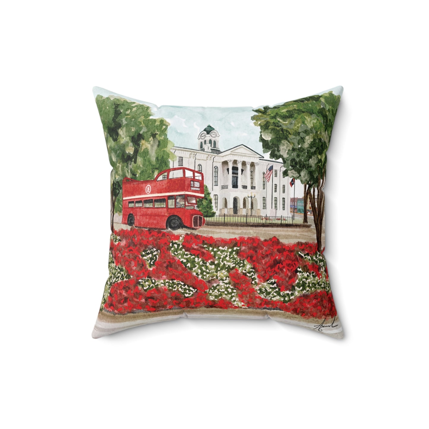 Courthouse Square Double Decker Oxford MS Watercolor Art Pillow