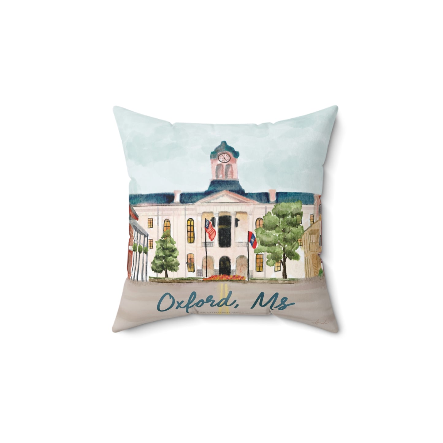 Oxford-Lafayette County Courthouse Watercolor Art Pillow