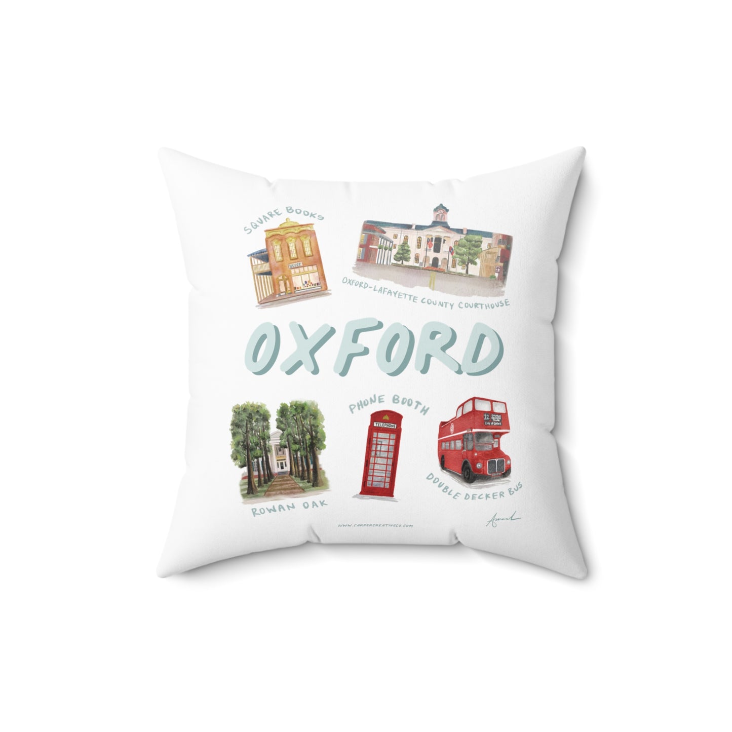 Oxford MS Landmarks Watercolor Art Pillow