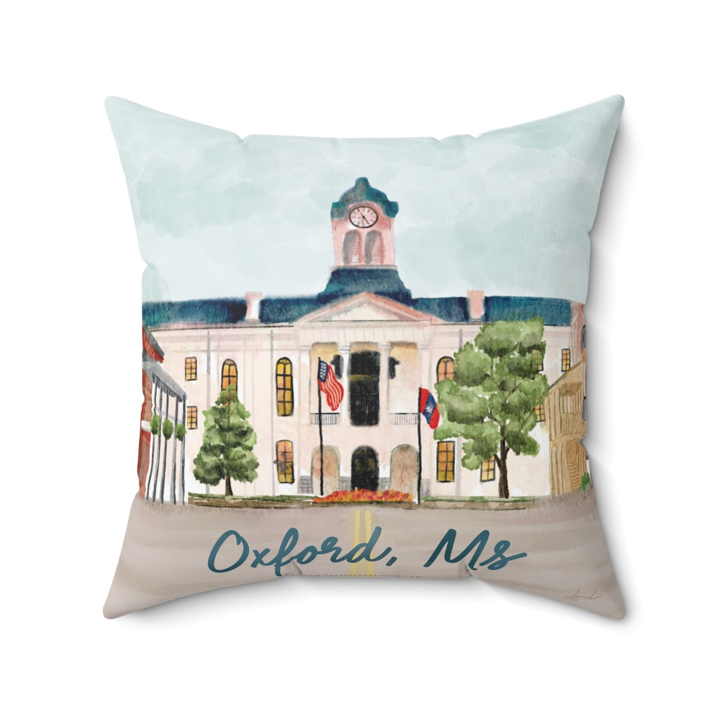 Oxford-Lafayette County Courthouse Watercolor Art Pillow