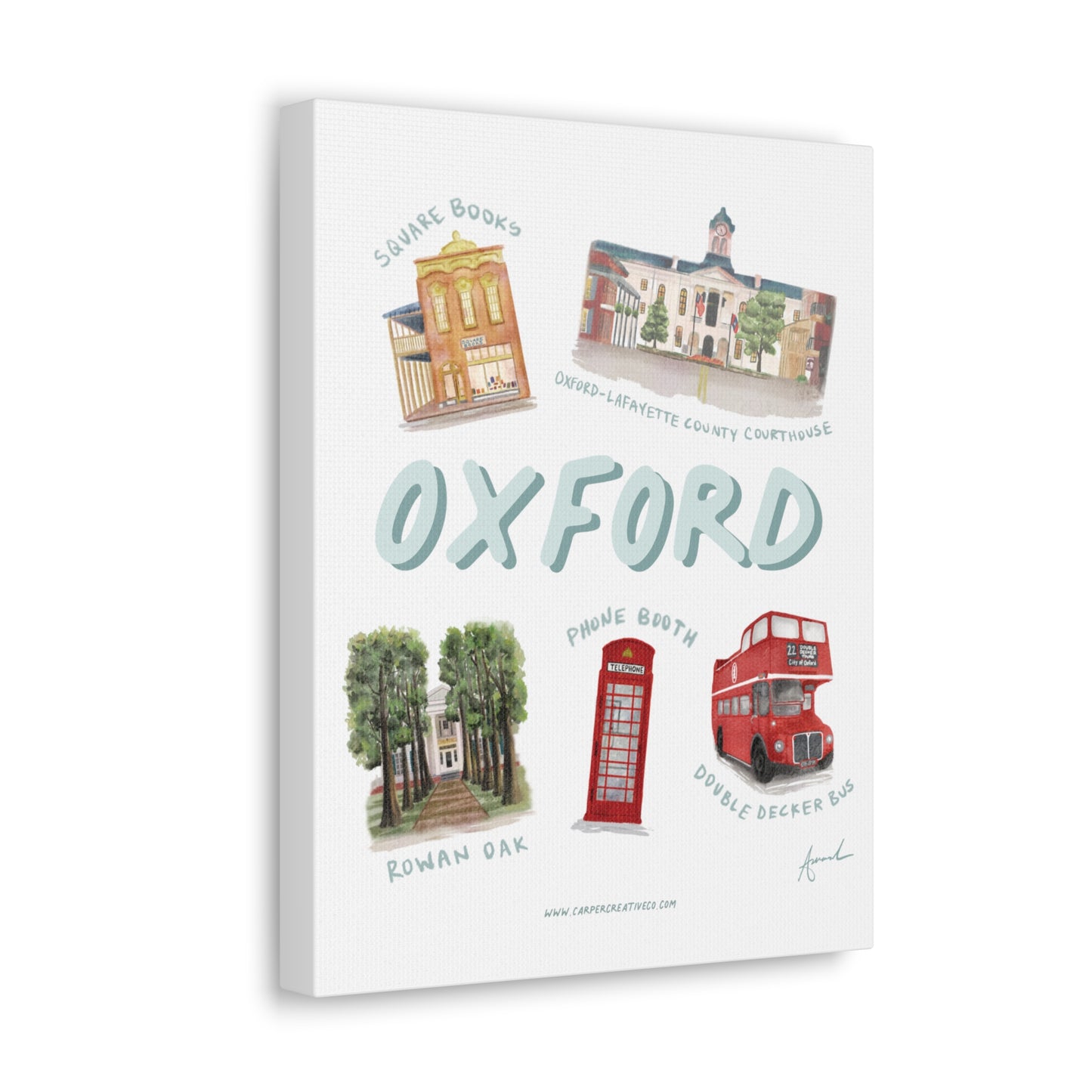 Oxford MS Landmarks Watercolor Art Canvas