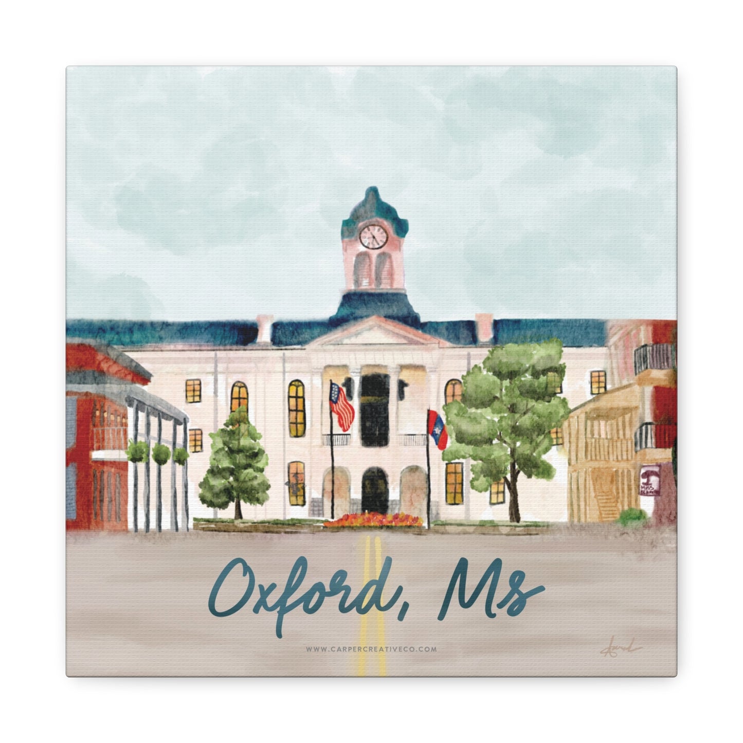 Oxford-Lafayette County Courthouse Watercolor Art Canvas