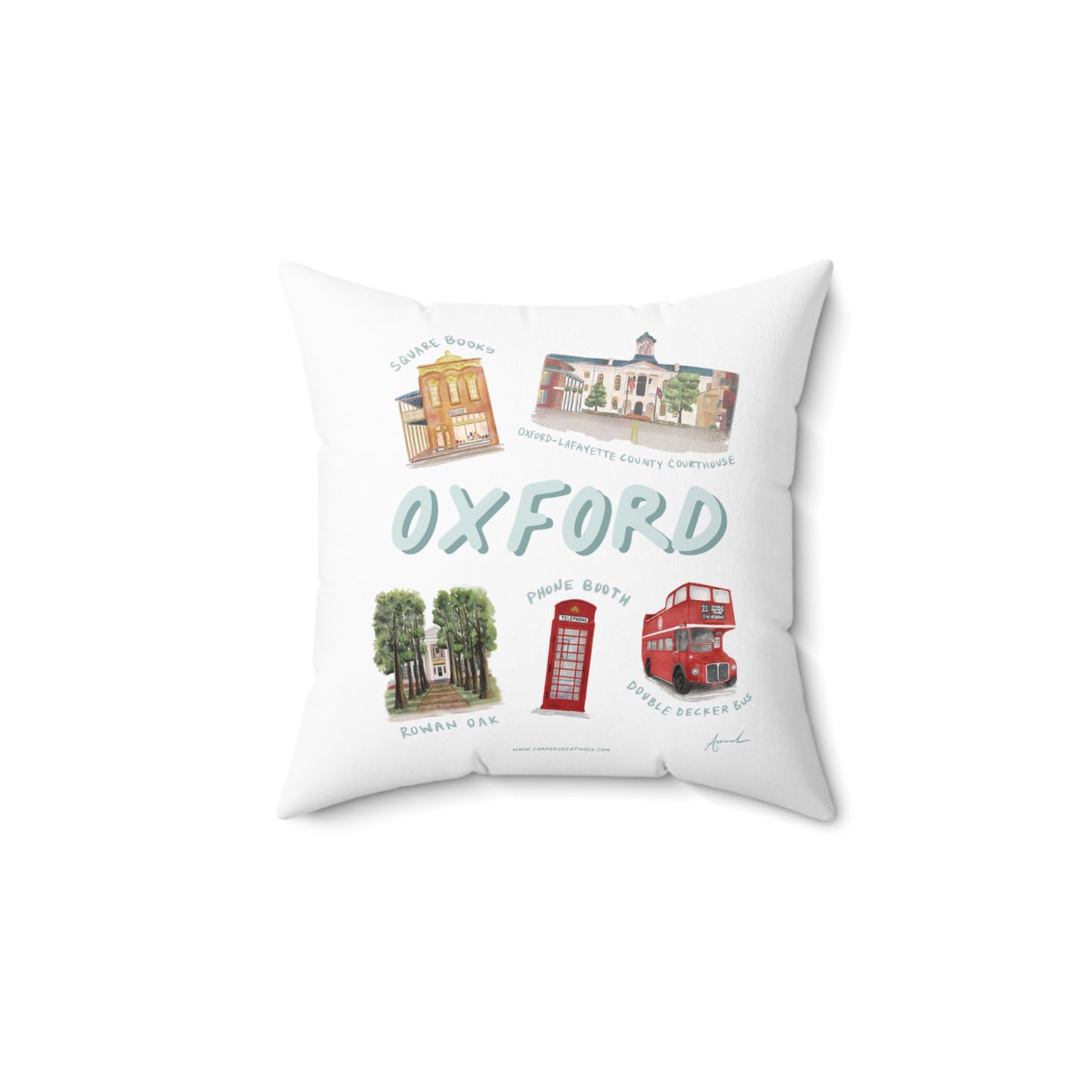 Oxford MS Landmarks Watercolor Art Pillow