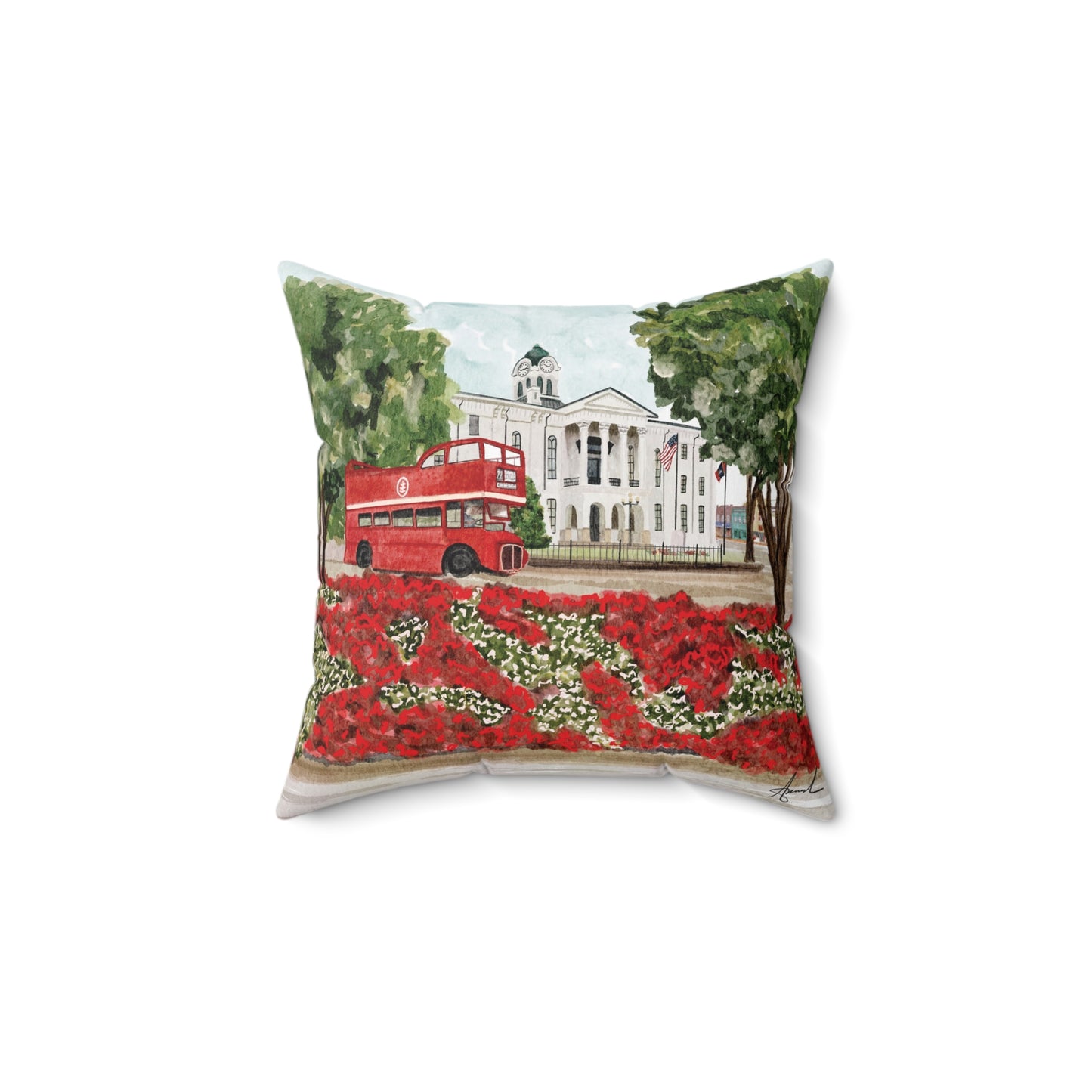 Courthouse Square Double Decker Oxford MS Watercolor Art Pillow