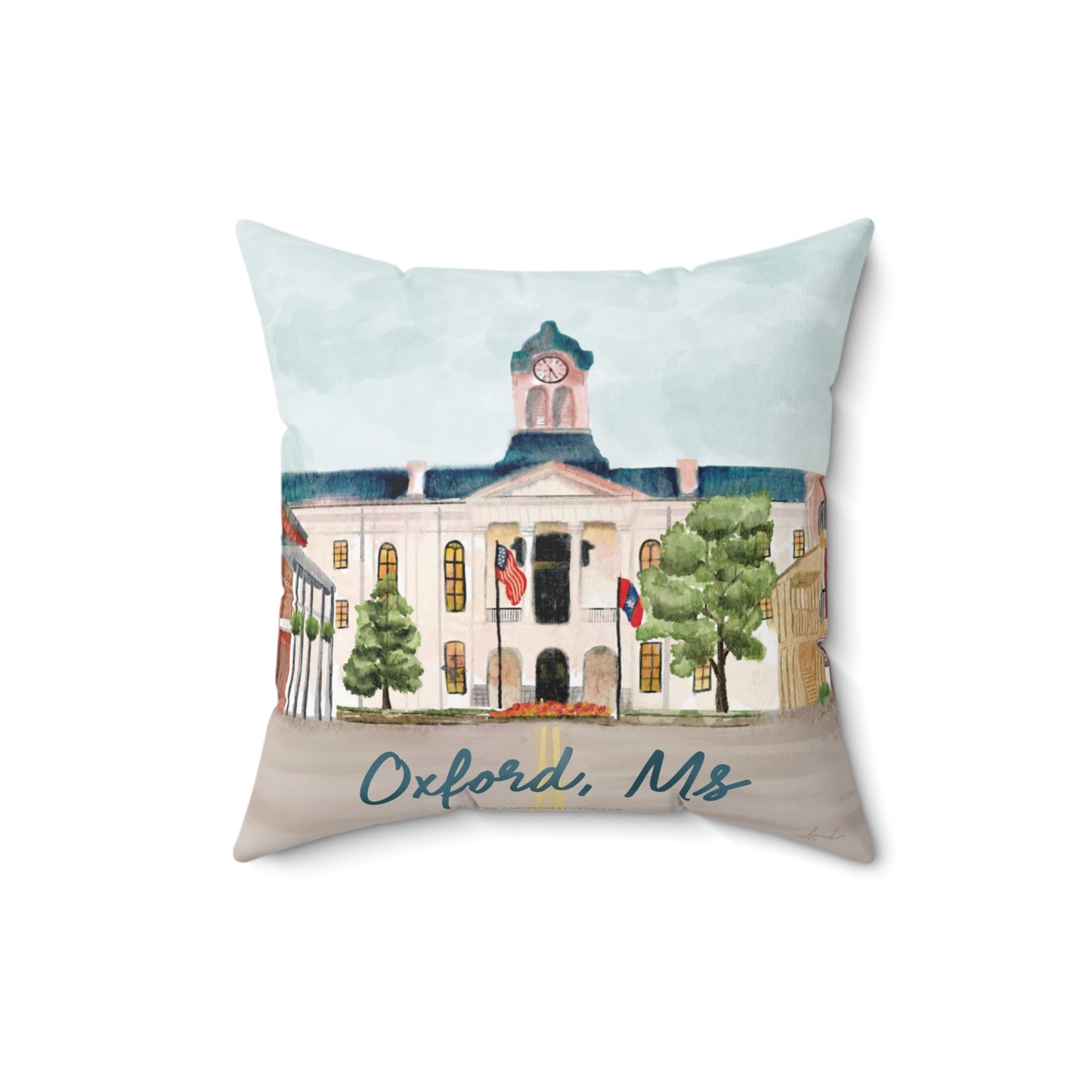 Oxford-Lafayette County Courthouse Watercolor Art Pillow