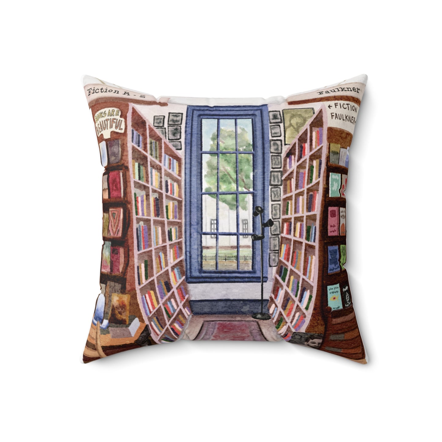 Upstairs Window Square Books Oxford MS Watercolor Art Pillow