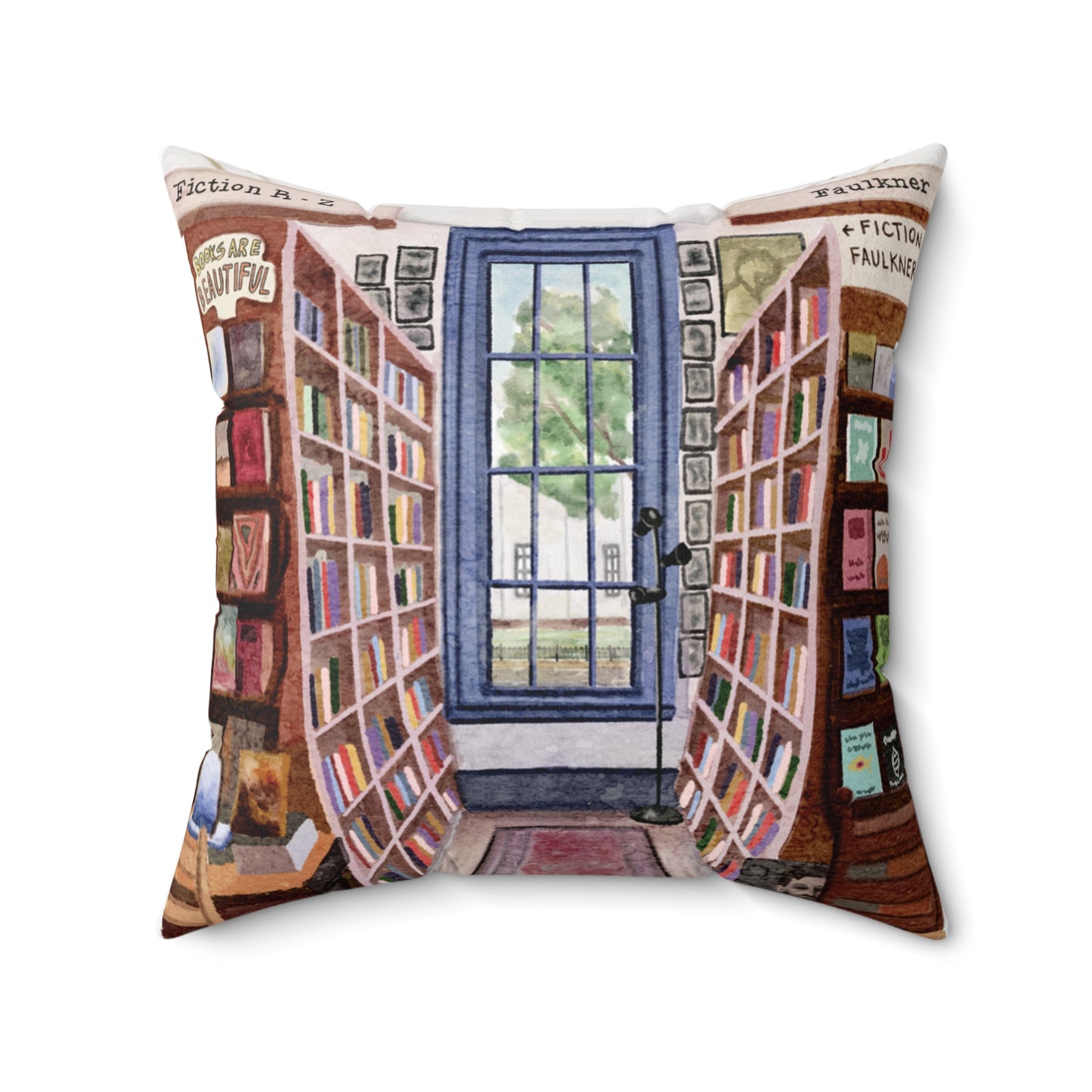 Upstairs Window Square Books Oxford MS Watercolor Art Pillow