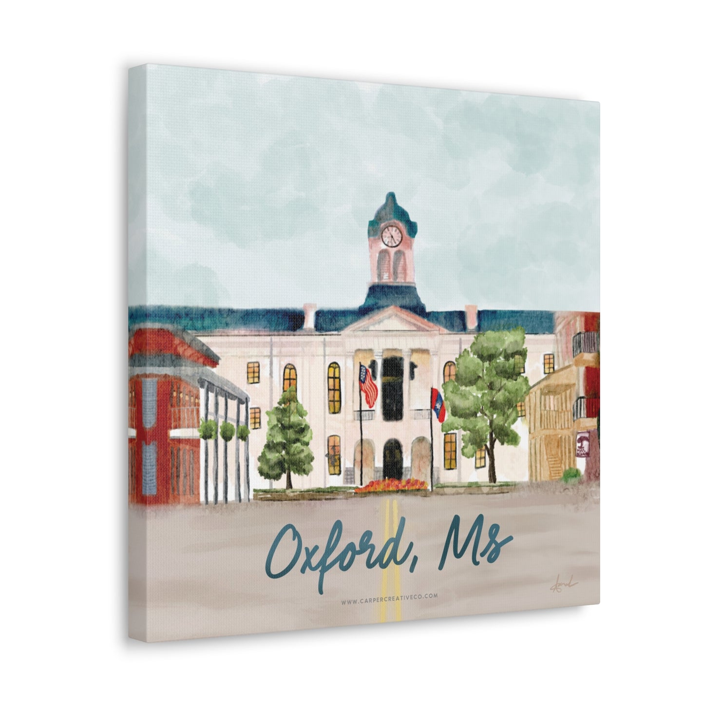 Oxford-Lafayette County Courthouse Watercolor Art Canvas