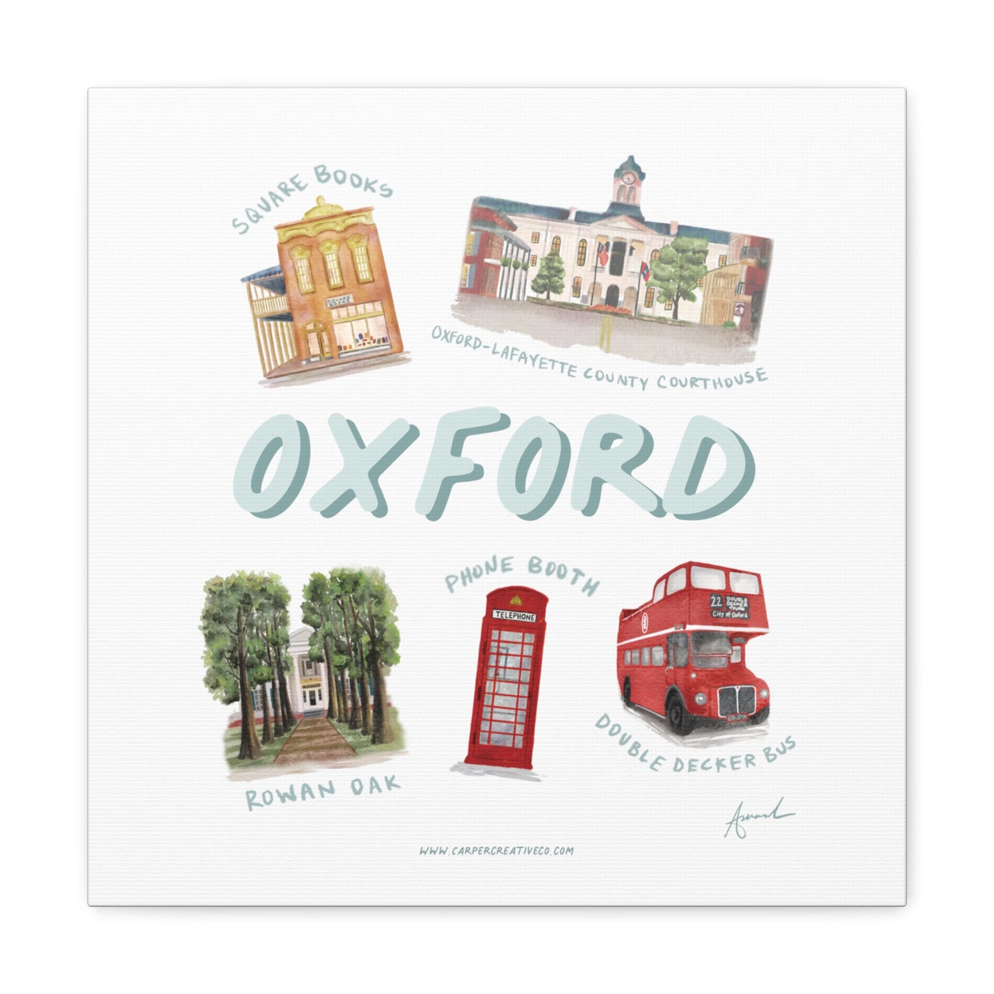 Oxford MS Landmarks Watercolor Art Canvas