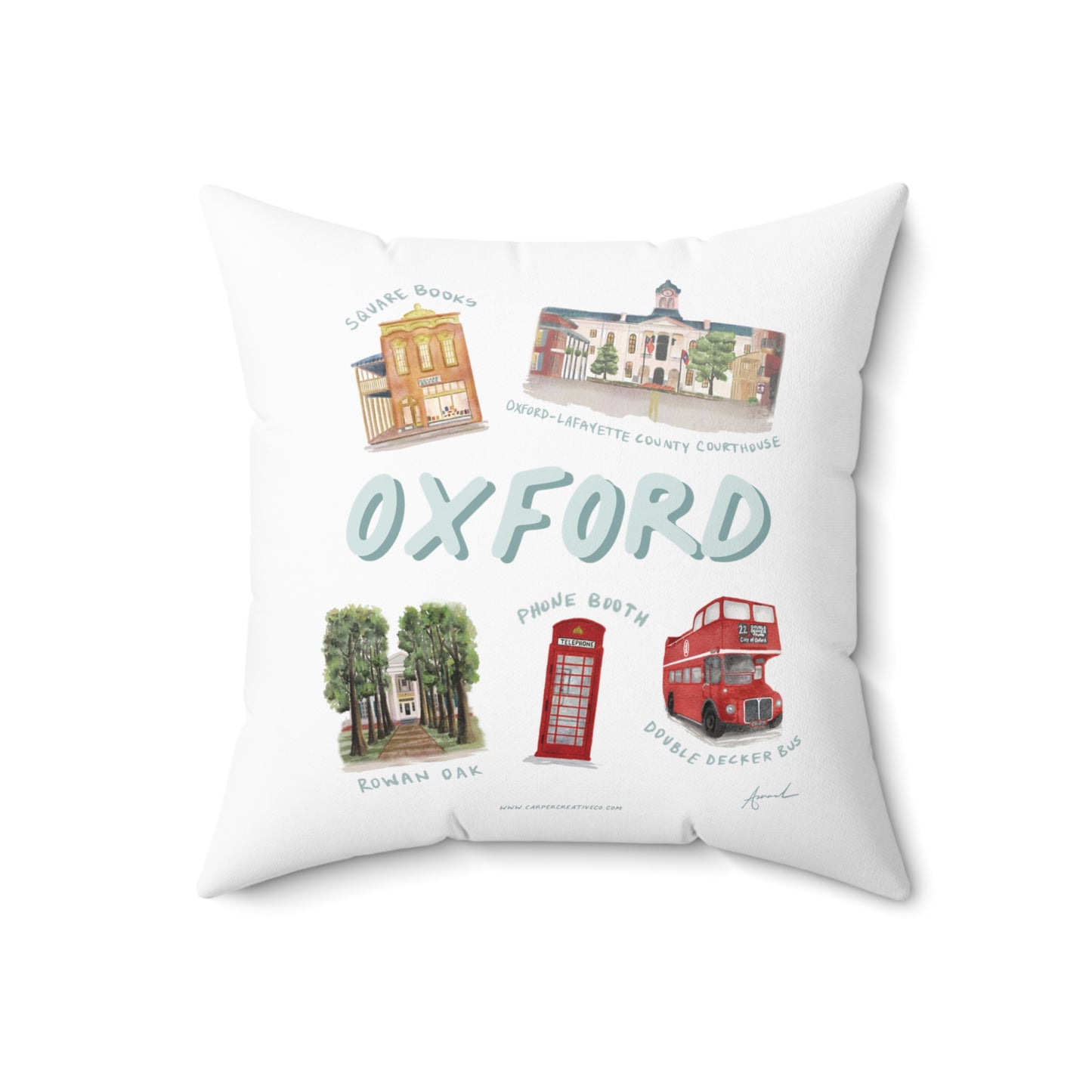 Oxford MS Landmarks Watercolor Art Pillow