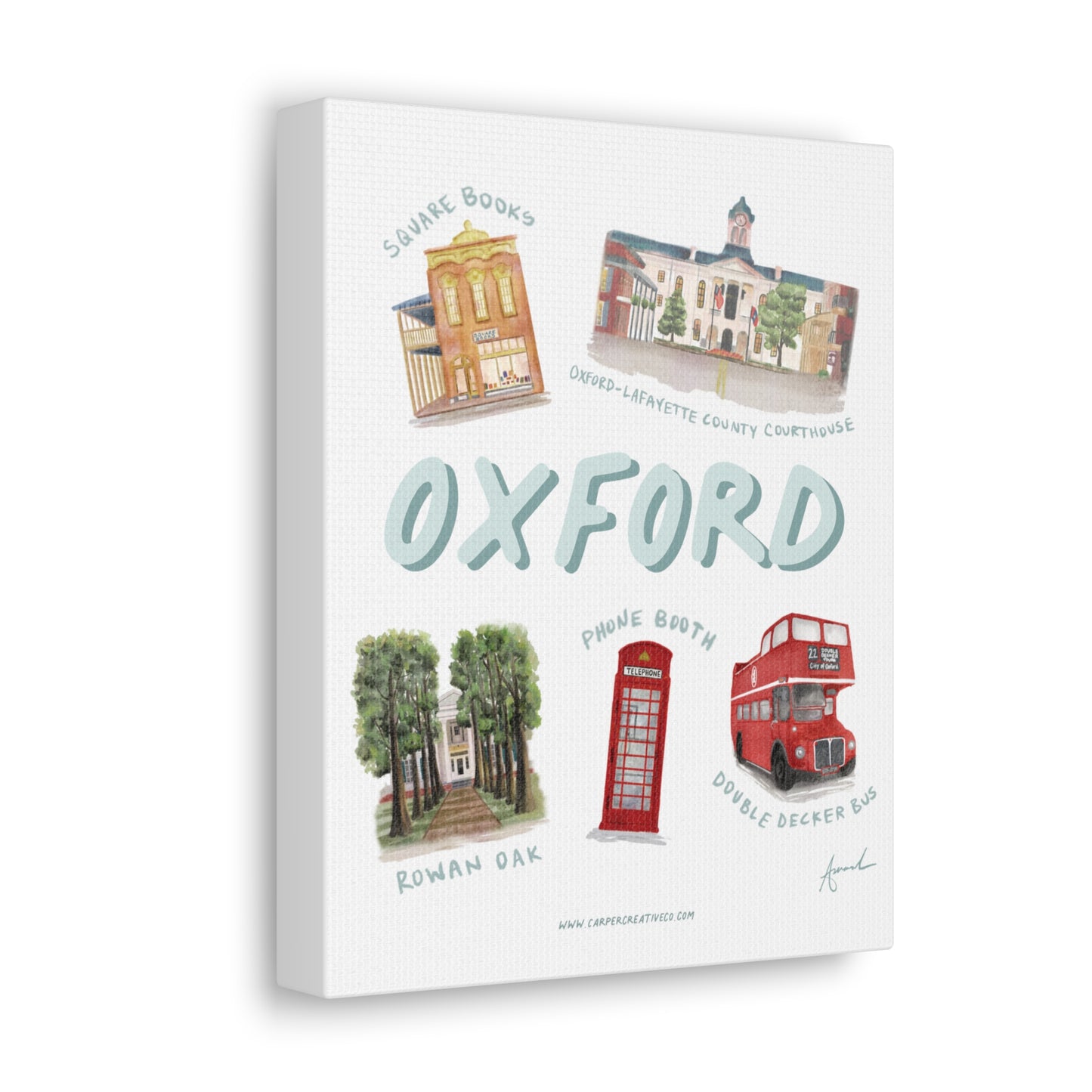 Oxford MS Landmarks Watercolor Art Canvas