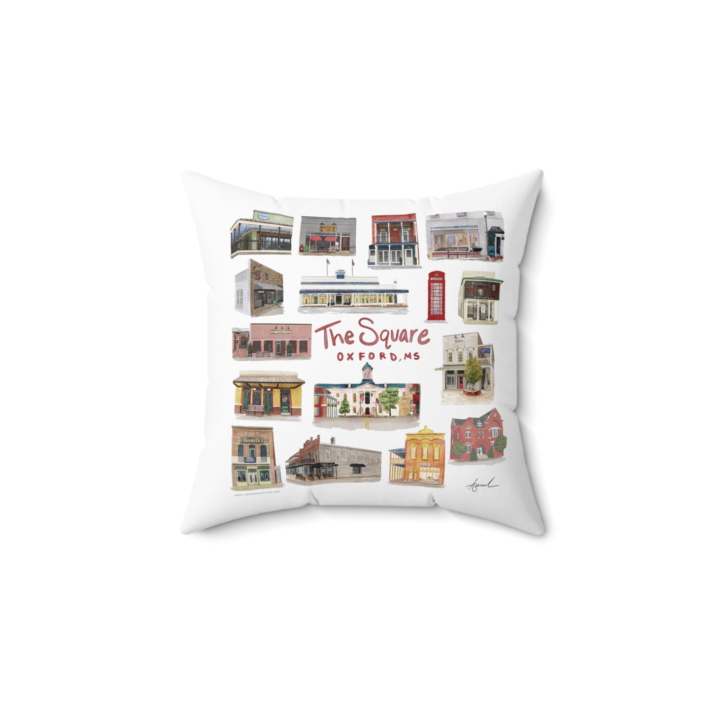 The Square Collage Oxford Mississippi Watercolor Art Pillow