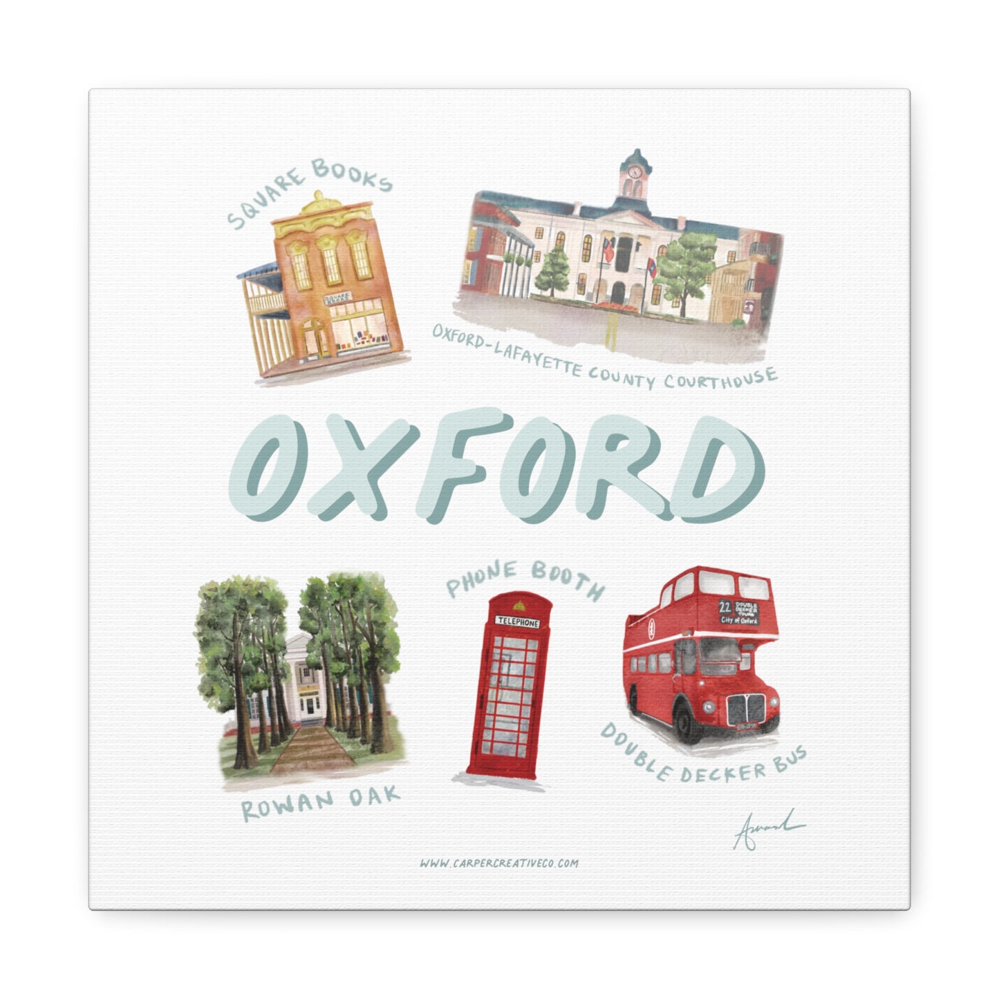 Oxford MS Landmarks Watercolor Art Canvas