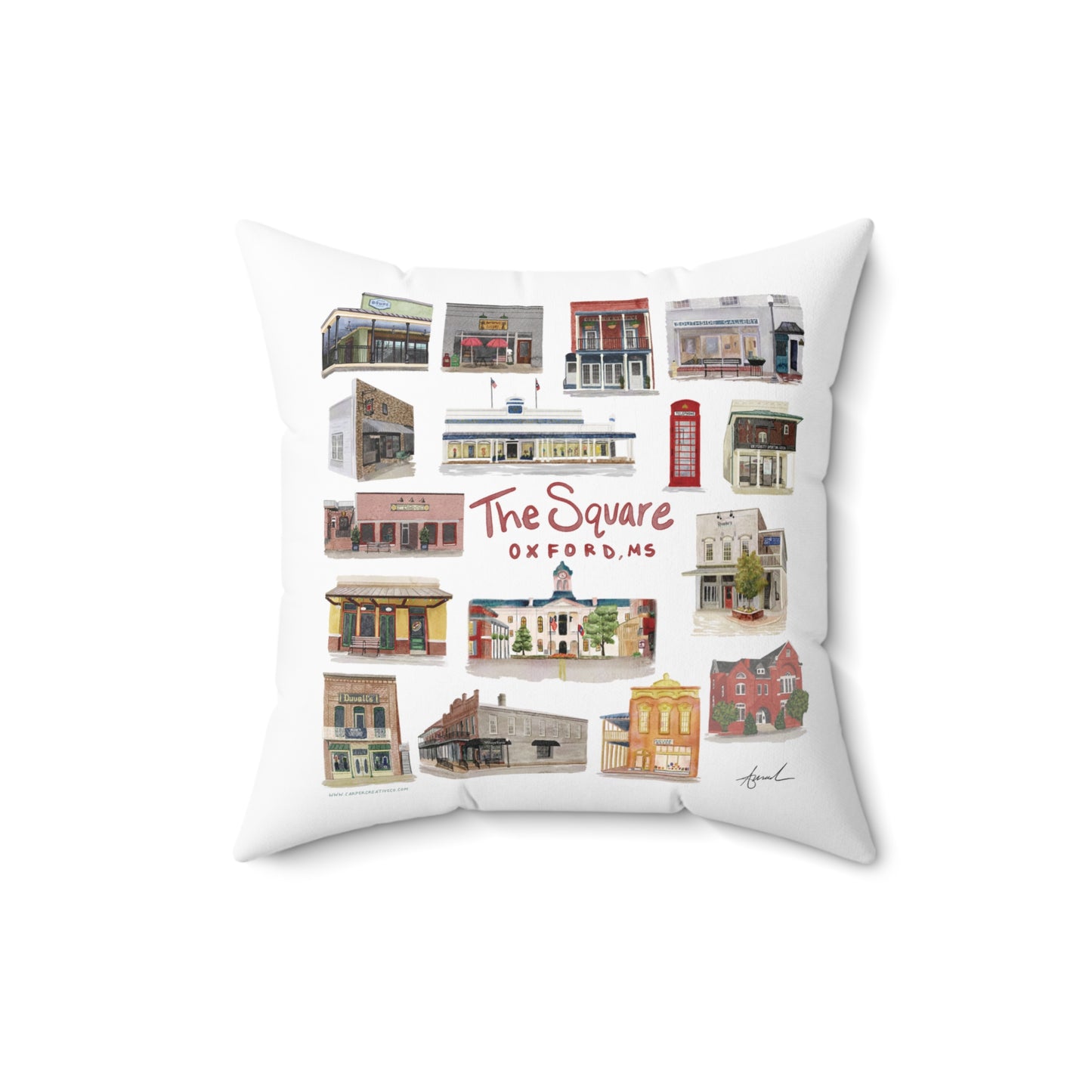 The Square Collage Oxford Mississippi Watercolor Art Pillow