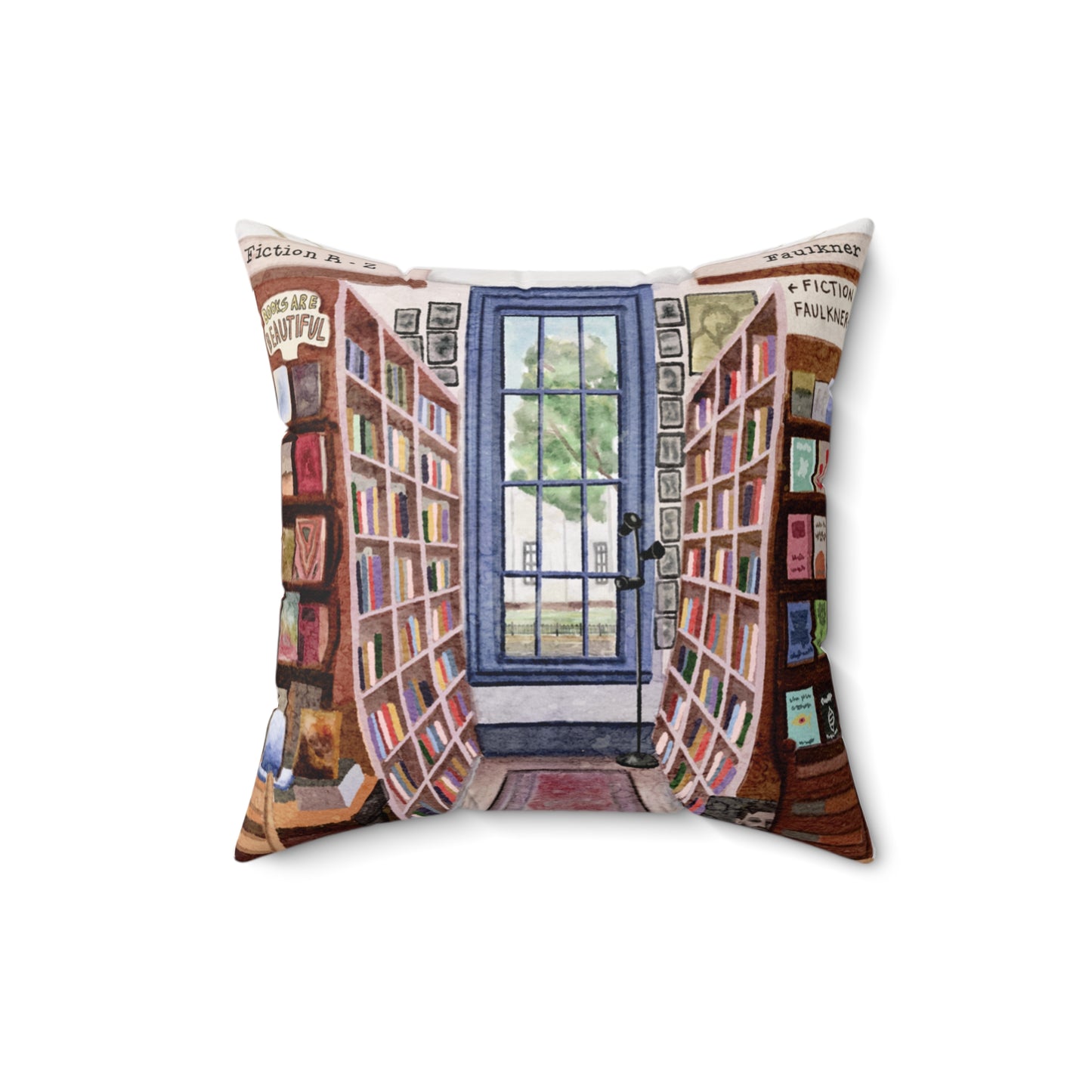 Upstairs Window Square Books Oxford MS Watercolor Art Pillow