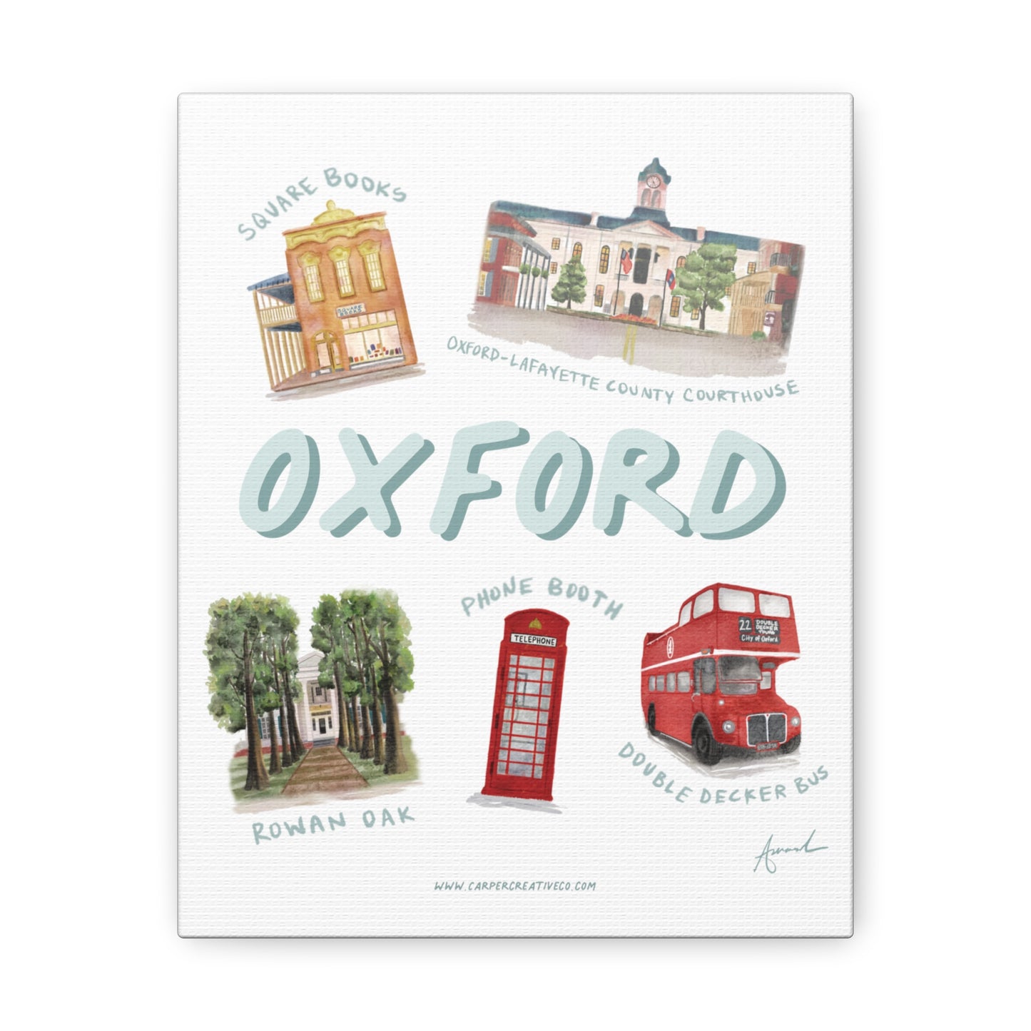 Oxford MS Landmarks Watercolor Art Canvas