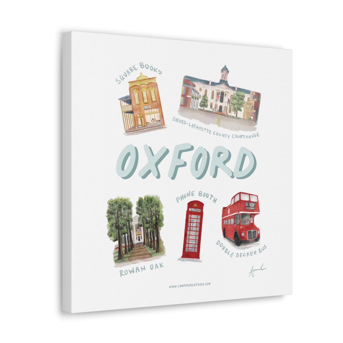 Oxford MS Landmarks Watercolor Art Canvas