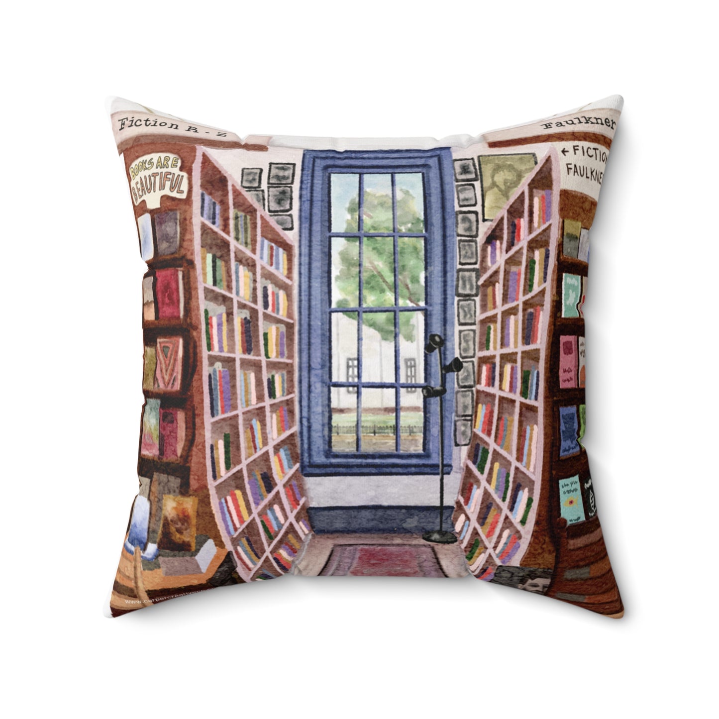 Upstairs Window Square Books Oxford MS Watercolor Art Pillow