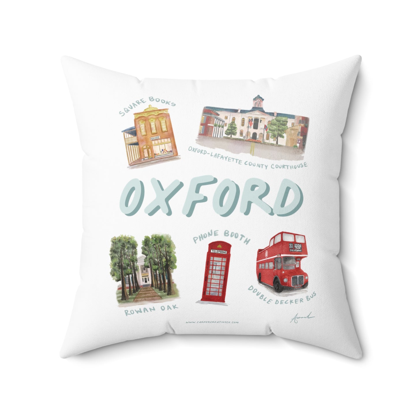 Oxford MS Landmarks Watercolor Art Pillow
