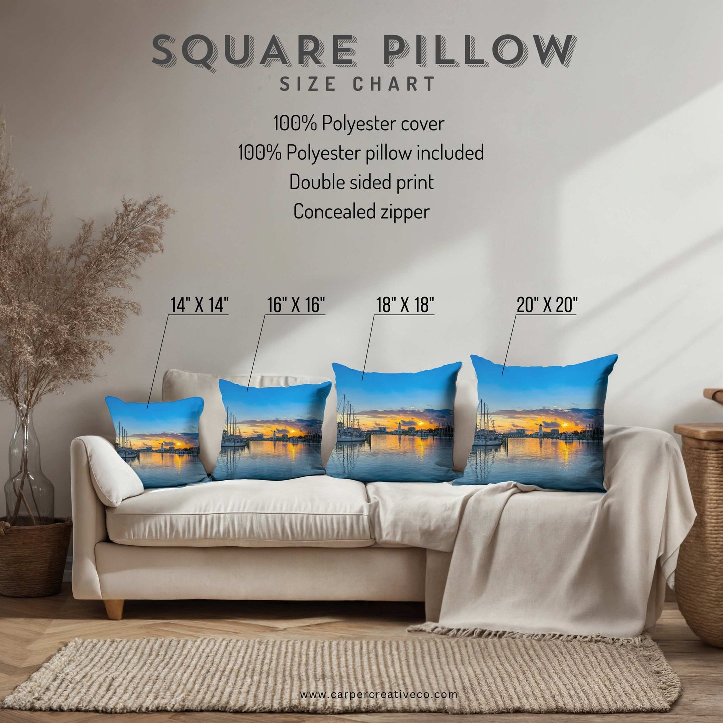 "Blue Sunset" Gulfport, MS Photography Pillow