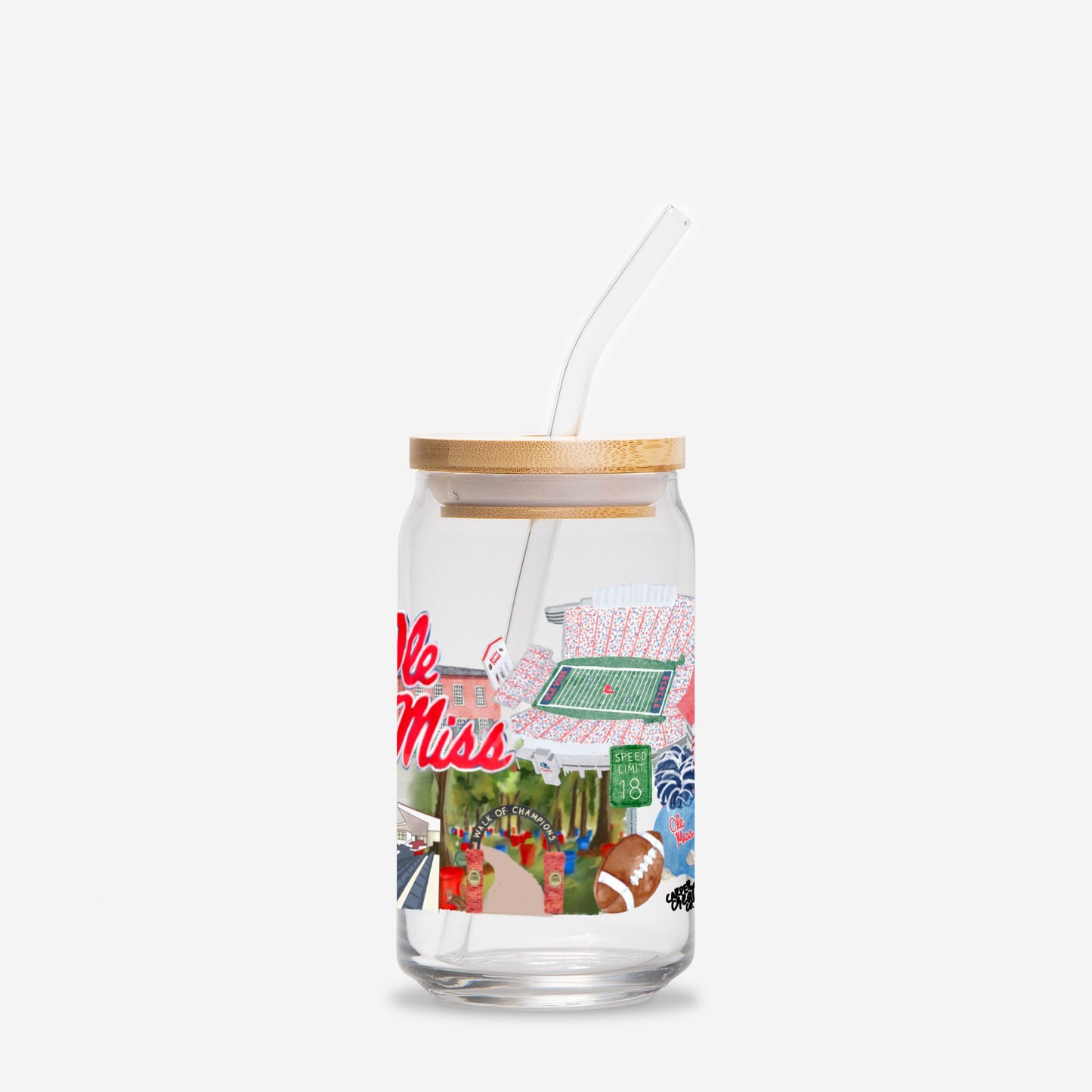Ole Miss Landmarks Watercolor Glass Cup 16oz