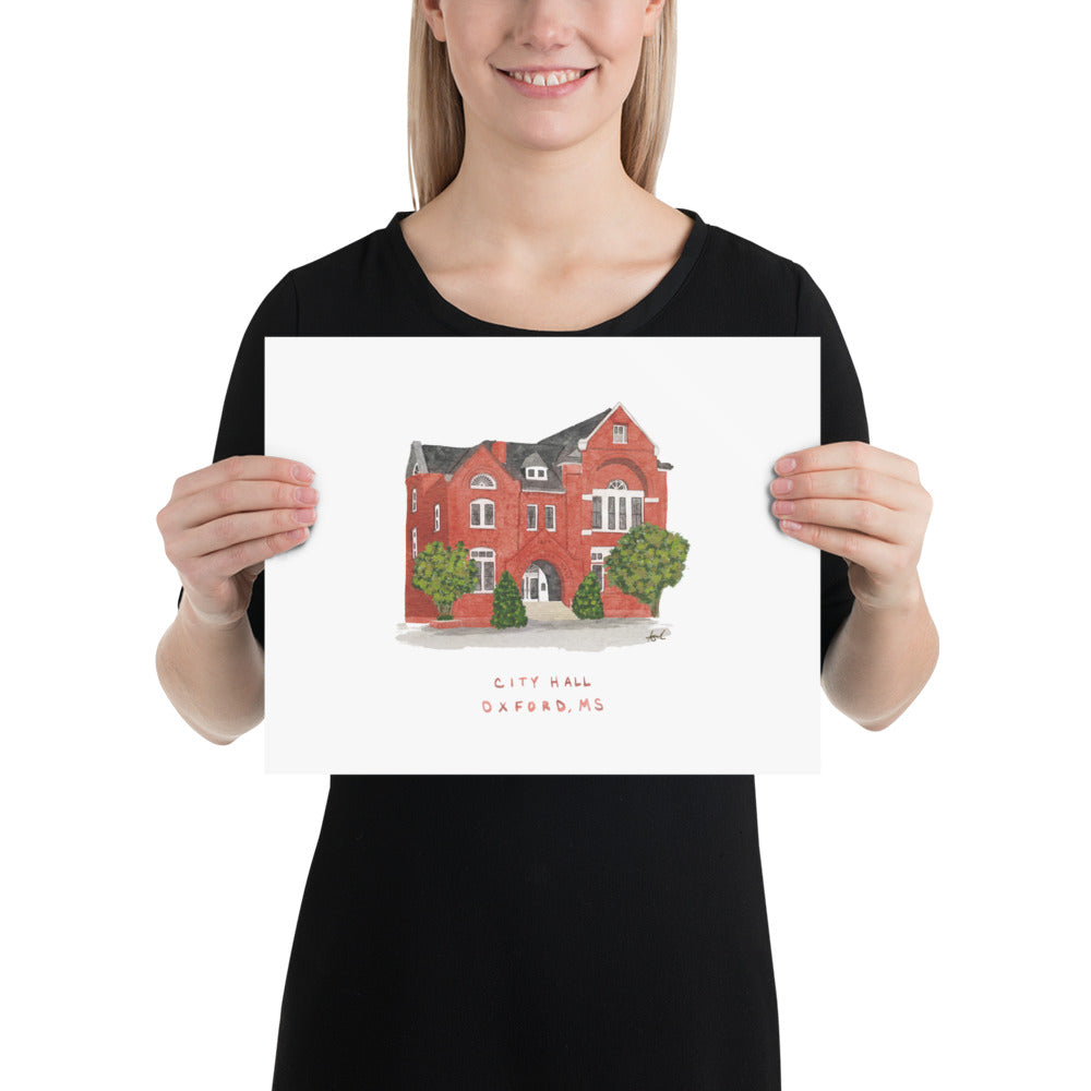 City Hall Oxford MS Watercolor Art Print