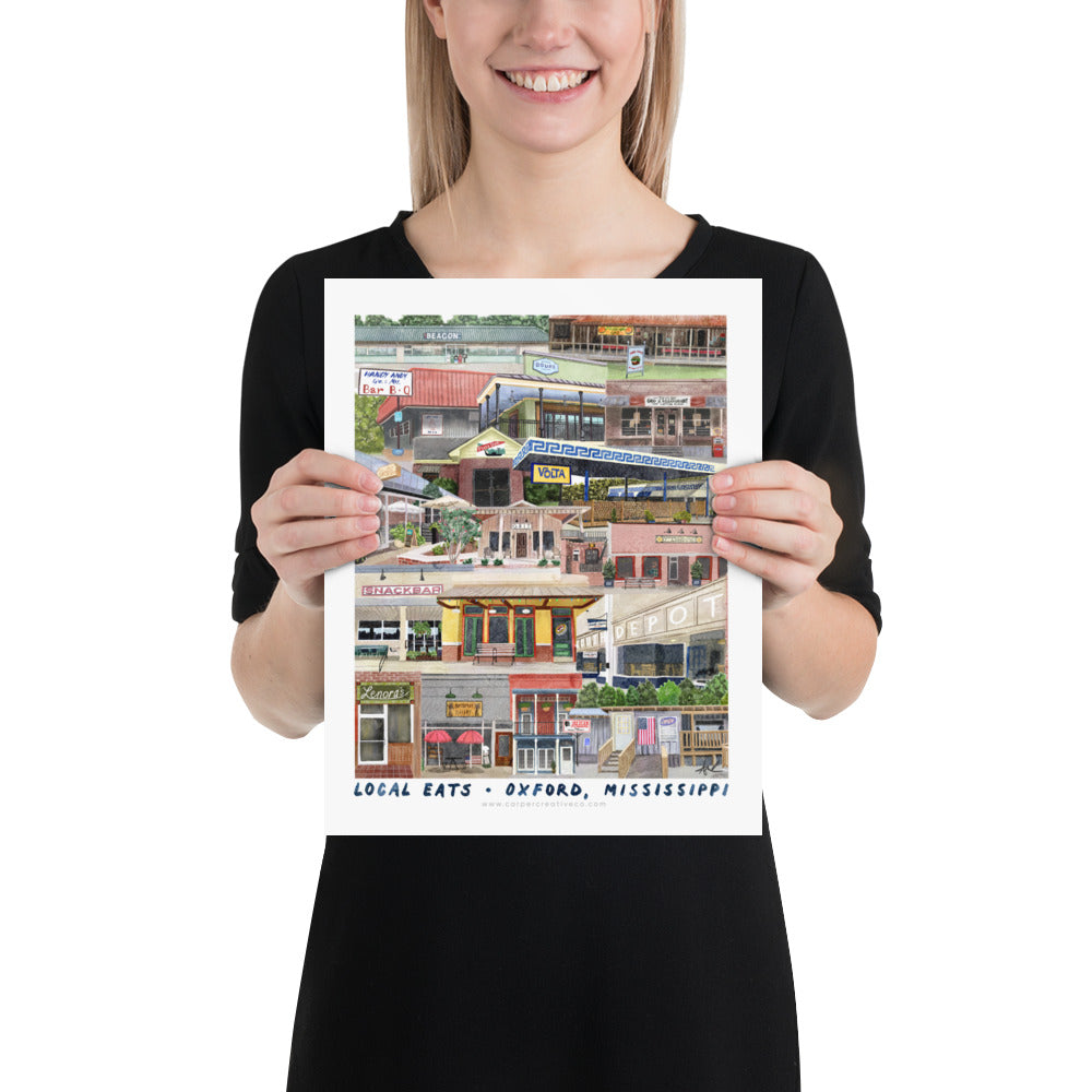 Local Restaurant Collage Oxford MS Watercolor Art Print
