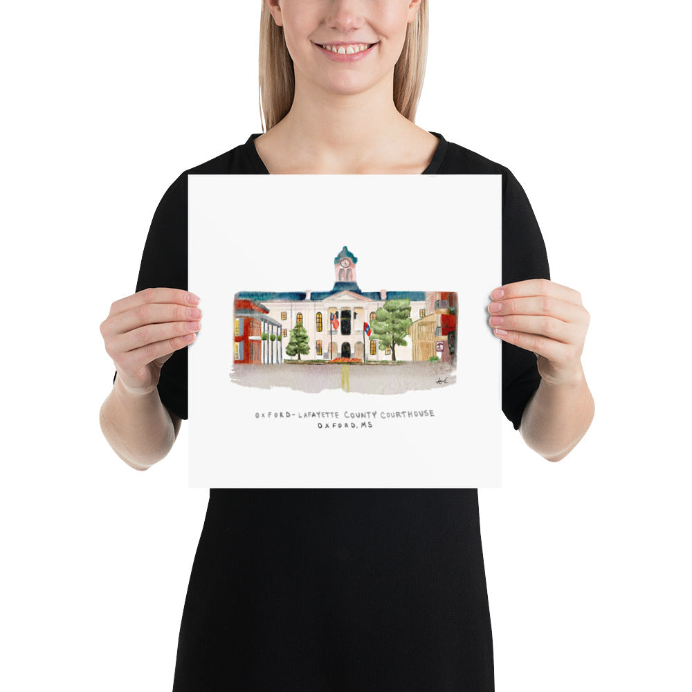 Oxford-Lafayette County Courthouse Watercolor Art Print