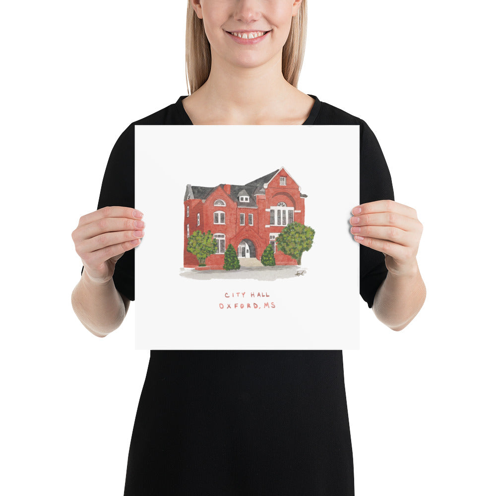 City Hall Oxford MS Watercolor Art Print
