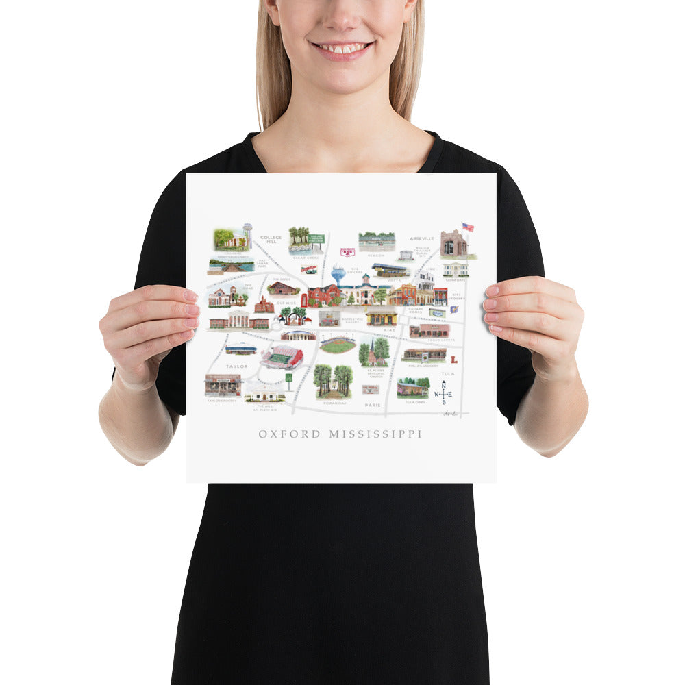 Oxford MS Watercolor Map Art Print