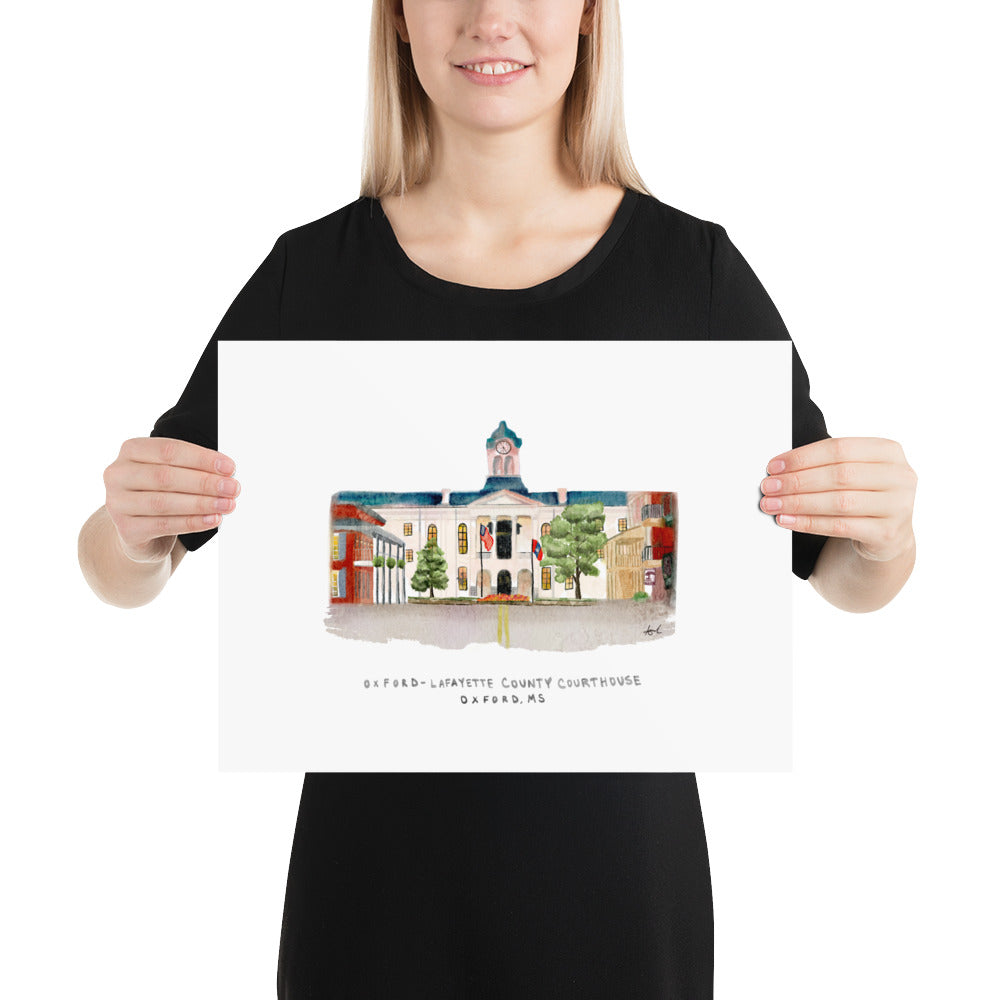 Oxford-Lafayette County Courthouse Watercolor Art Print