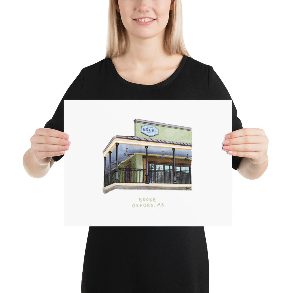 Boure Restaurant Oxford MS Watercolor Art Print