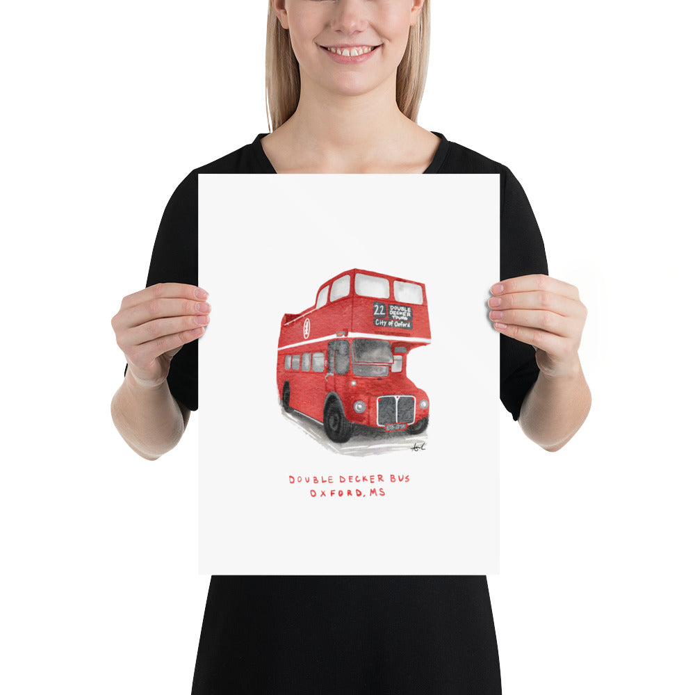 Double Decker Bus Oxford MS Watercolor Art Print
