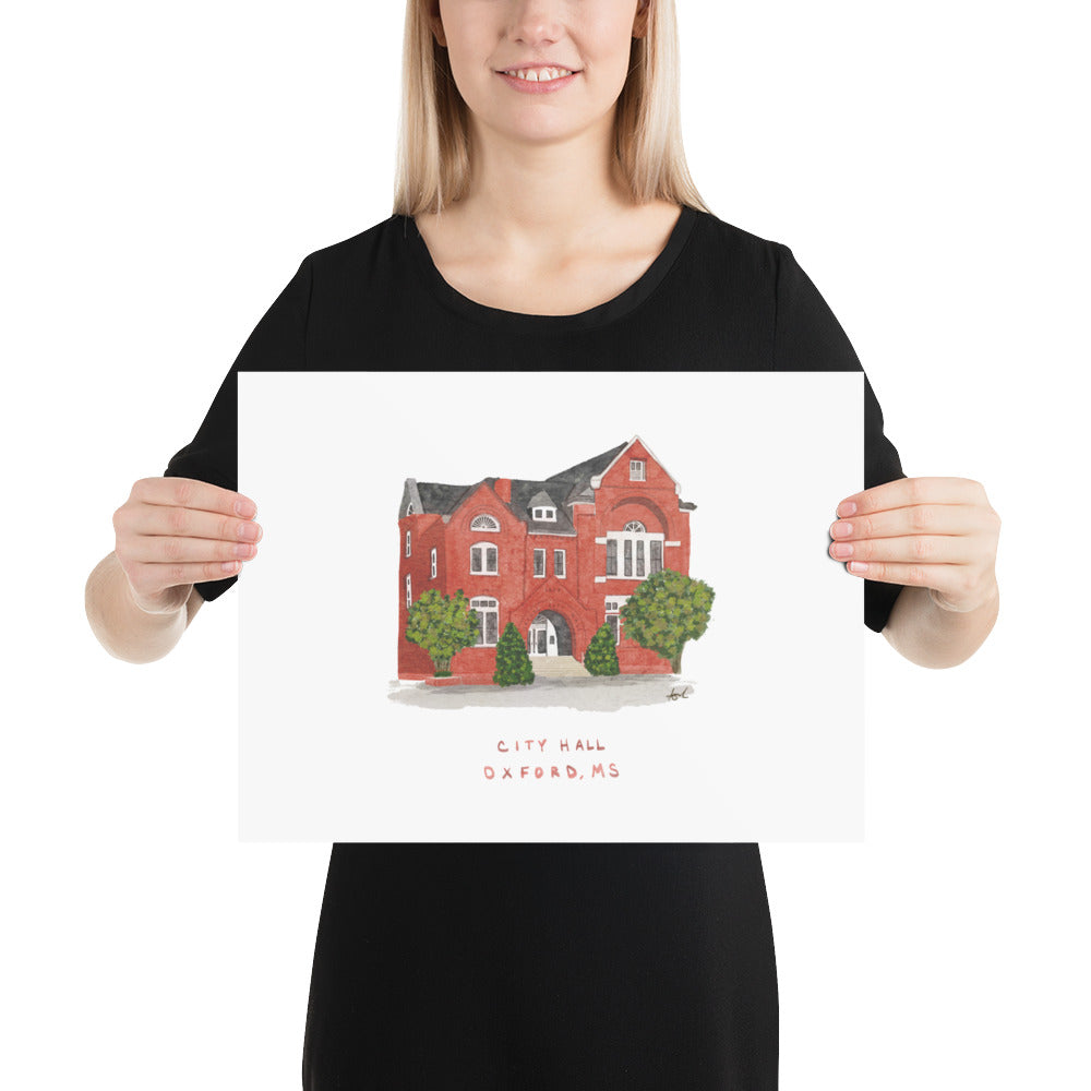 City Hall Oxford MS Watercolor Art Print