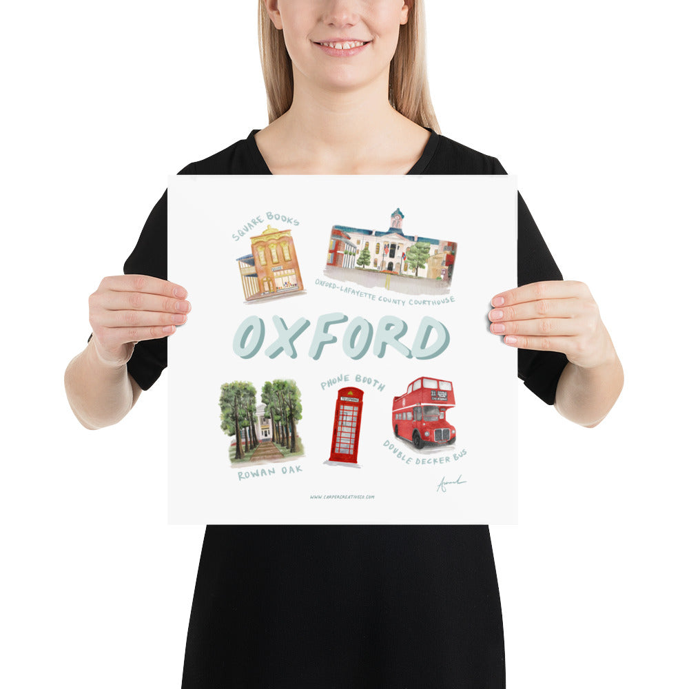 Oxford MS Landmarks Collage Watercolor Art Print