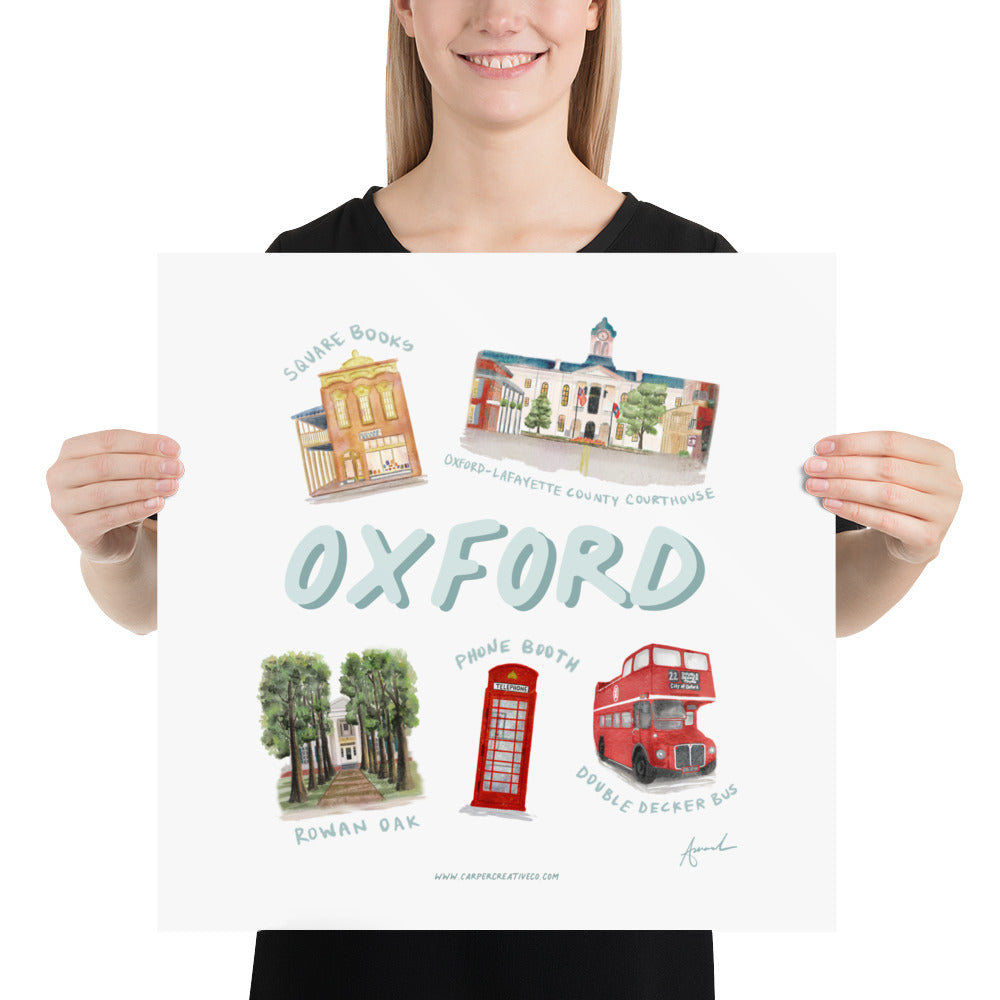 Oxford MS Landmarks Collage Watercolor Art Print