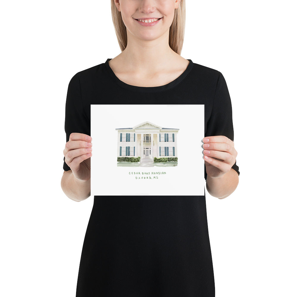 Cedar Oaks Mansion Oxford MS Watercolor Art Print