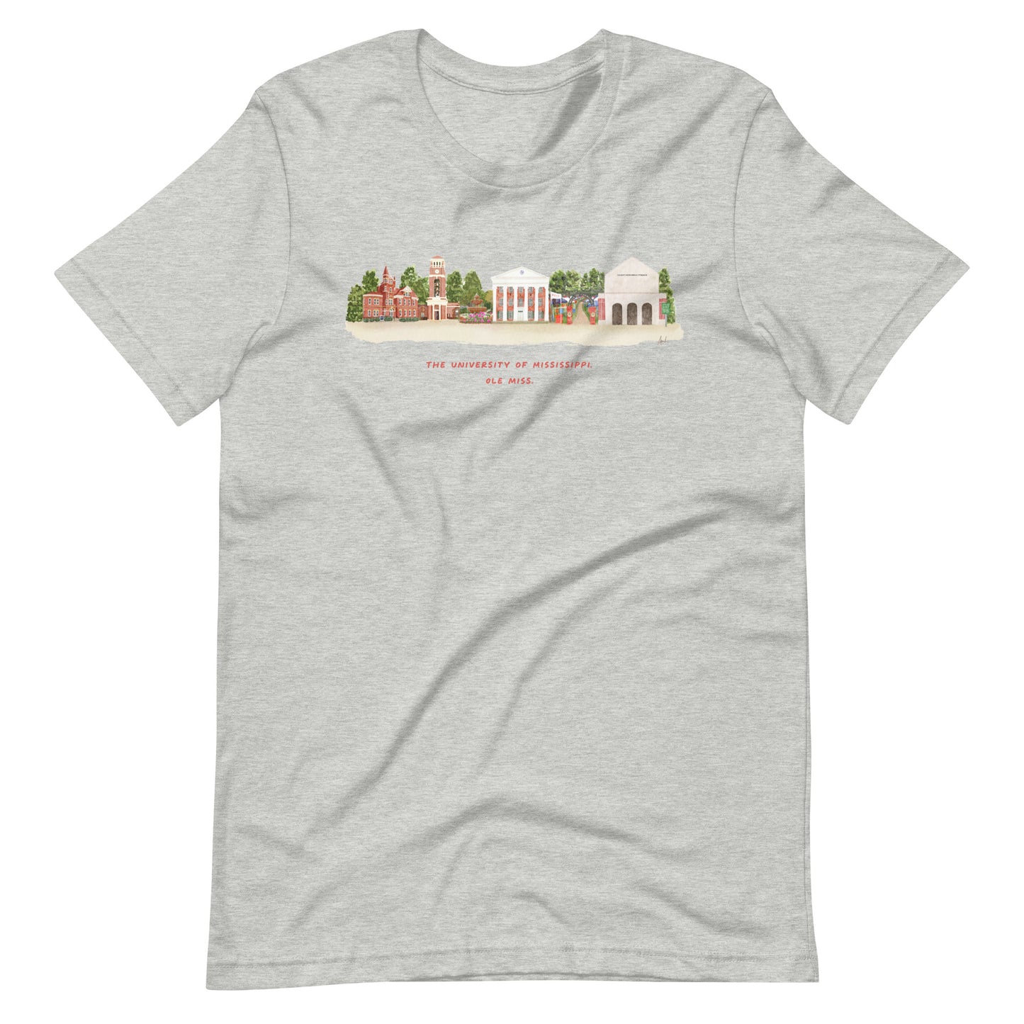 Ole Miss Watercolor Skyline Art T-shirt - Bella + Canvas