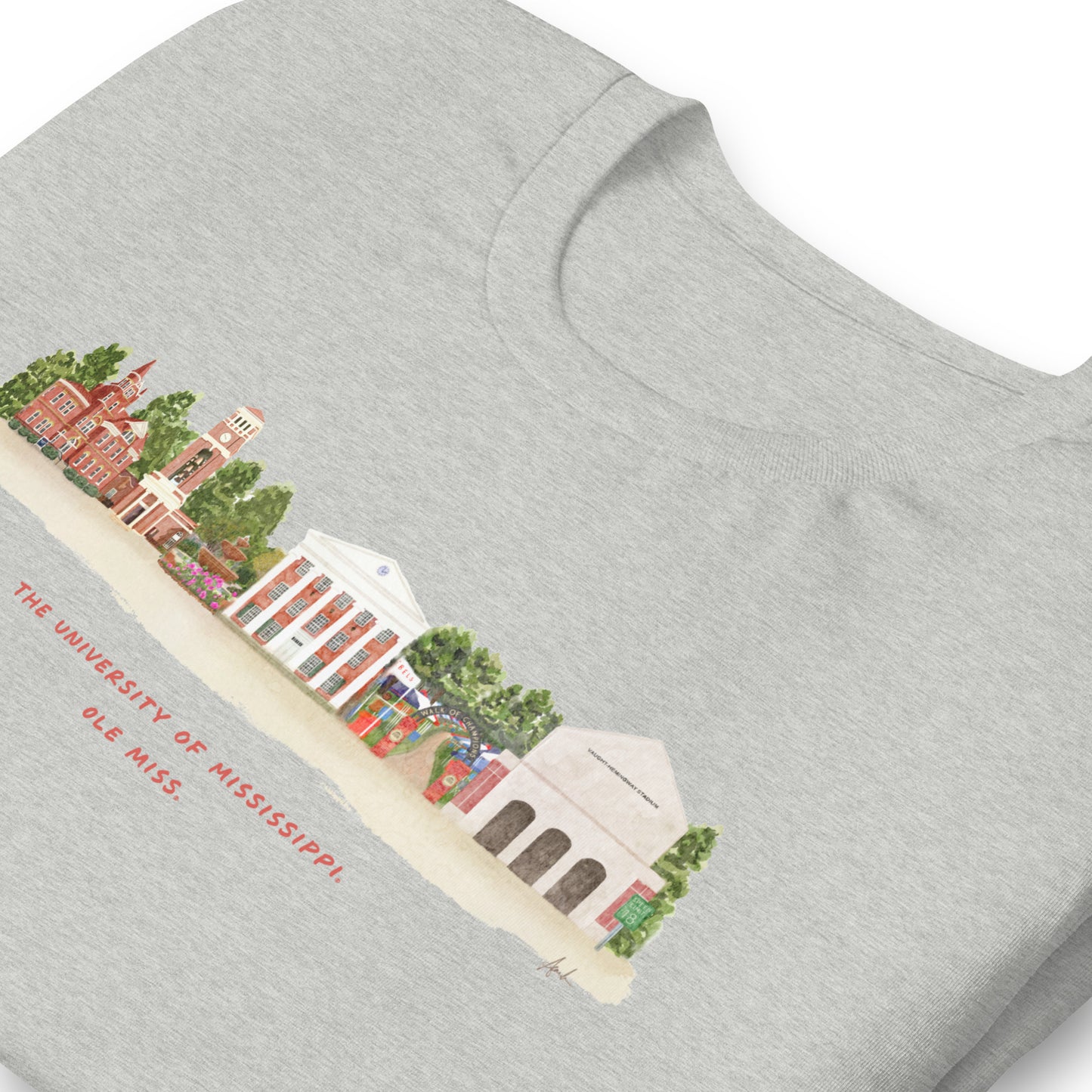 Ole Miss Watercolor Skyline Art T-shirt - Bella + Canvas