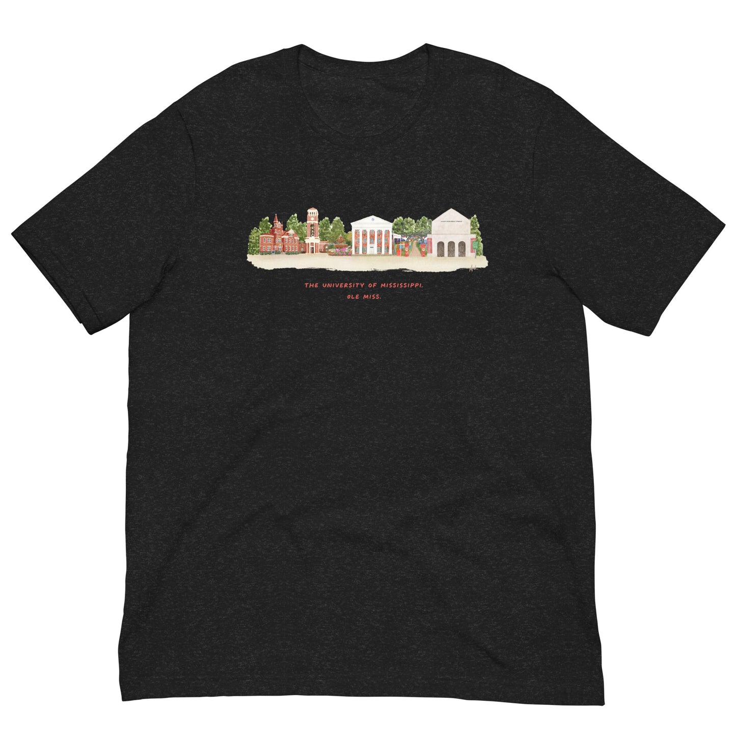 Ole Miss Watercolor Skyline Art T-shirt - Bella + Canvas