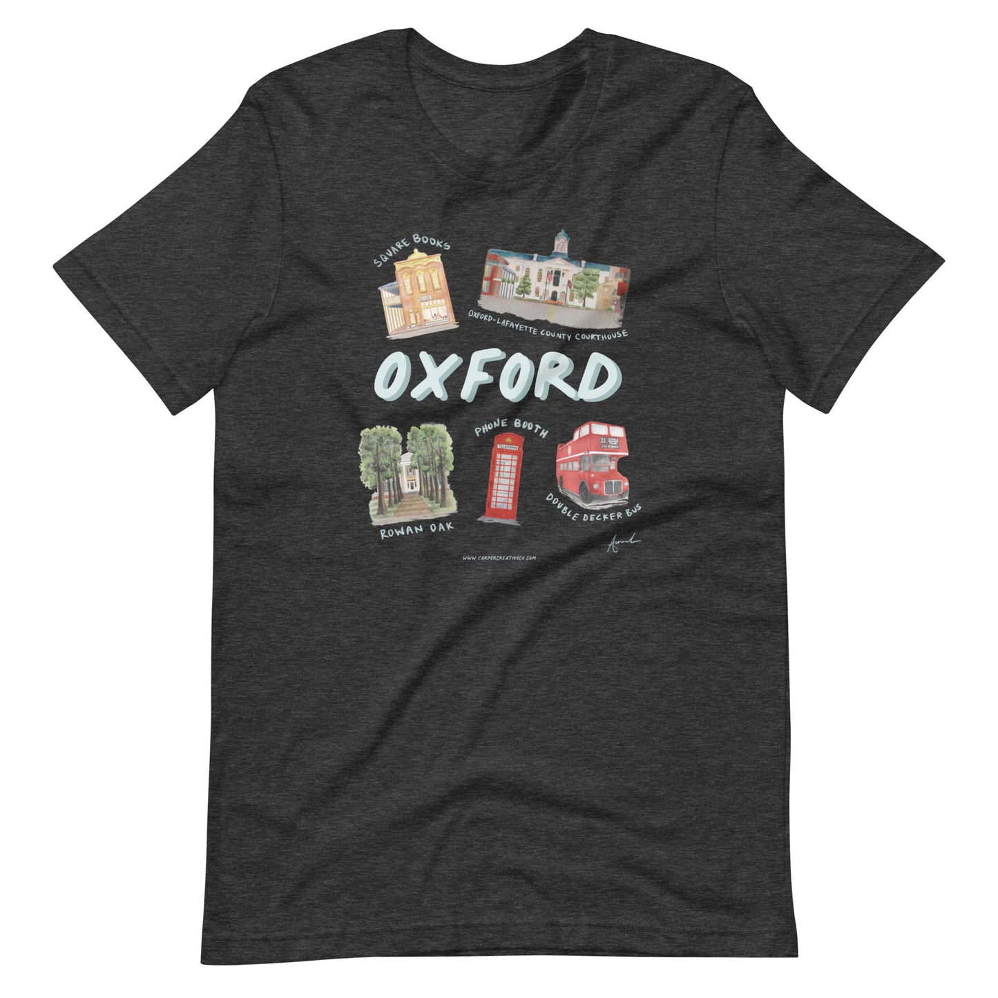 Oxford MS Landmarks Watercolor Art T-shirt - Bella + Canvas