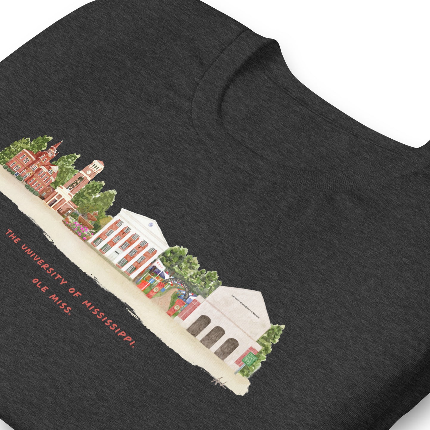 Ole Miss Watercolor Skyline Art T-shirt - Bella + Canvas