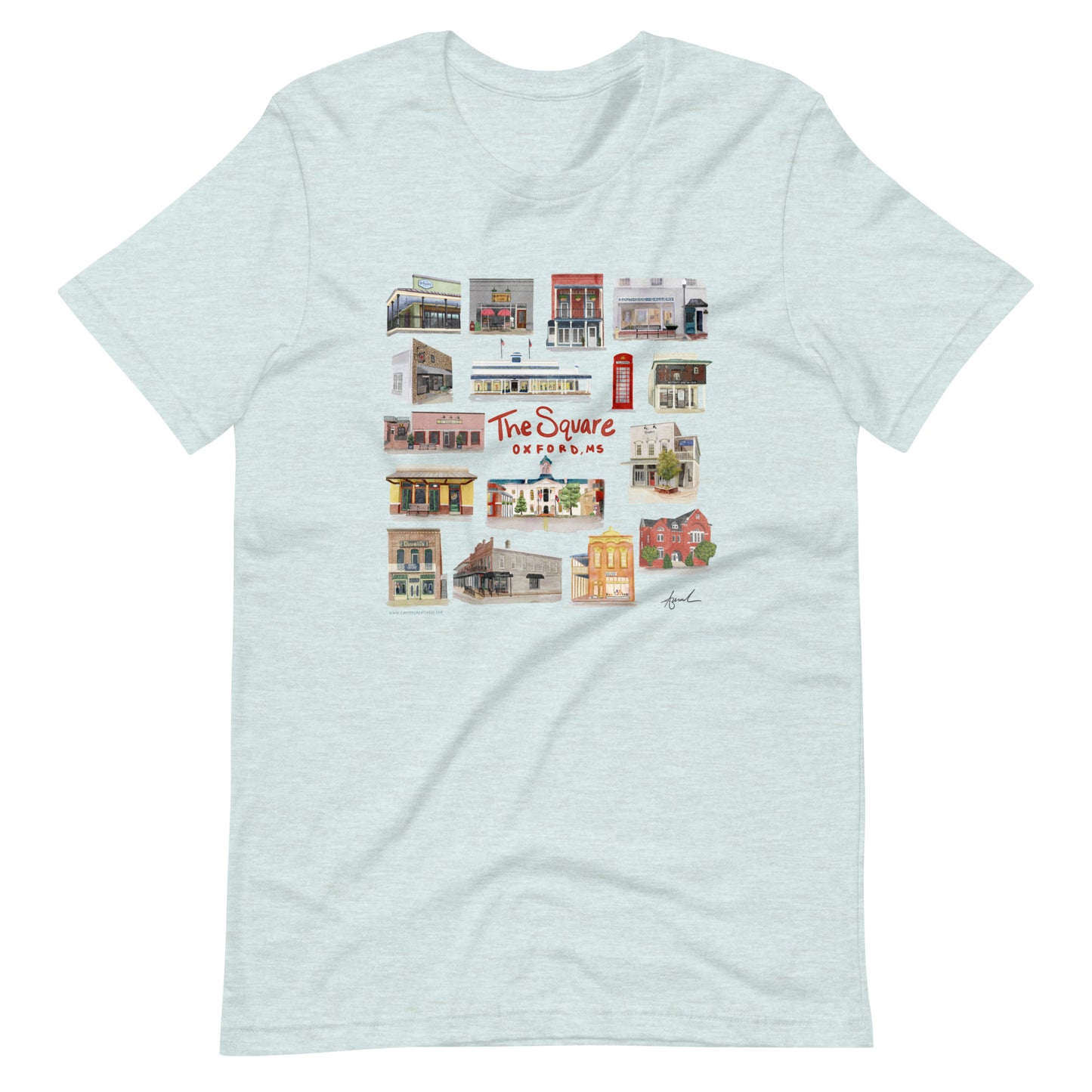 The Square Collage Oxford MS Watercolor Art T-Shirt - Bella + Canvas