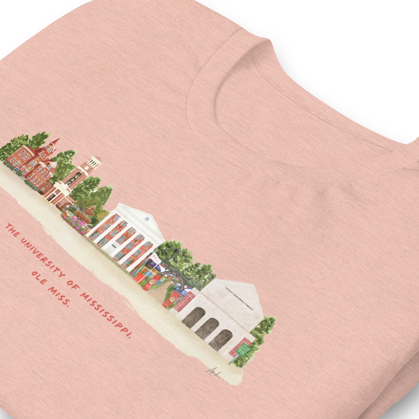 Ole Miss Watercolor Skyline Art T-shirt - Bella + Canvas