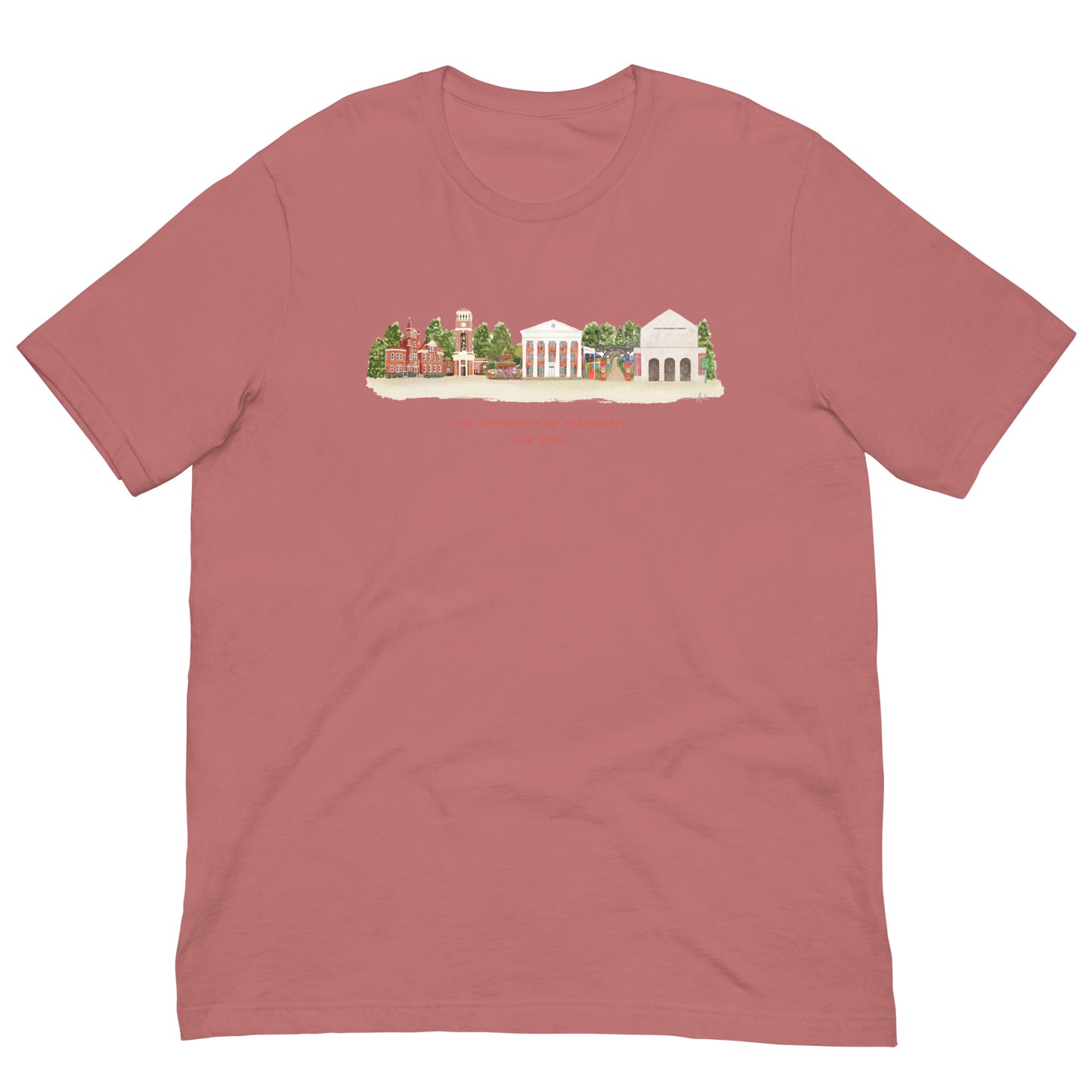 Ole Miss Watercolor Skyline Art T-shirt - Bella + Canvas