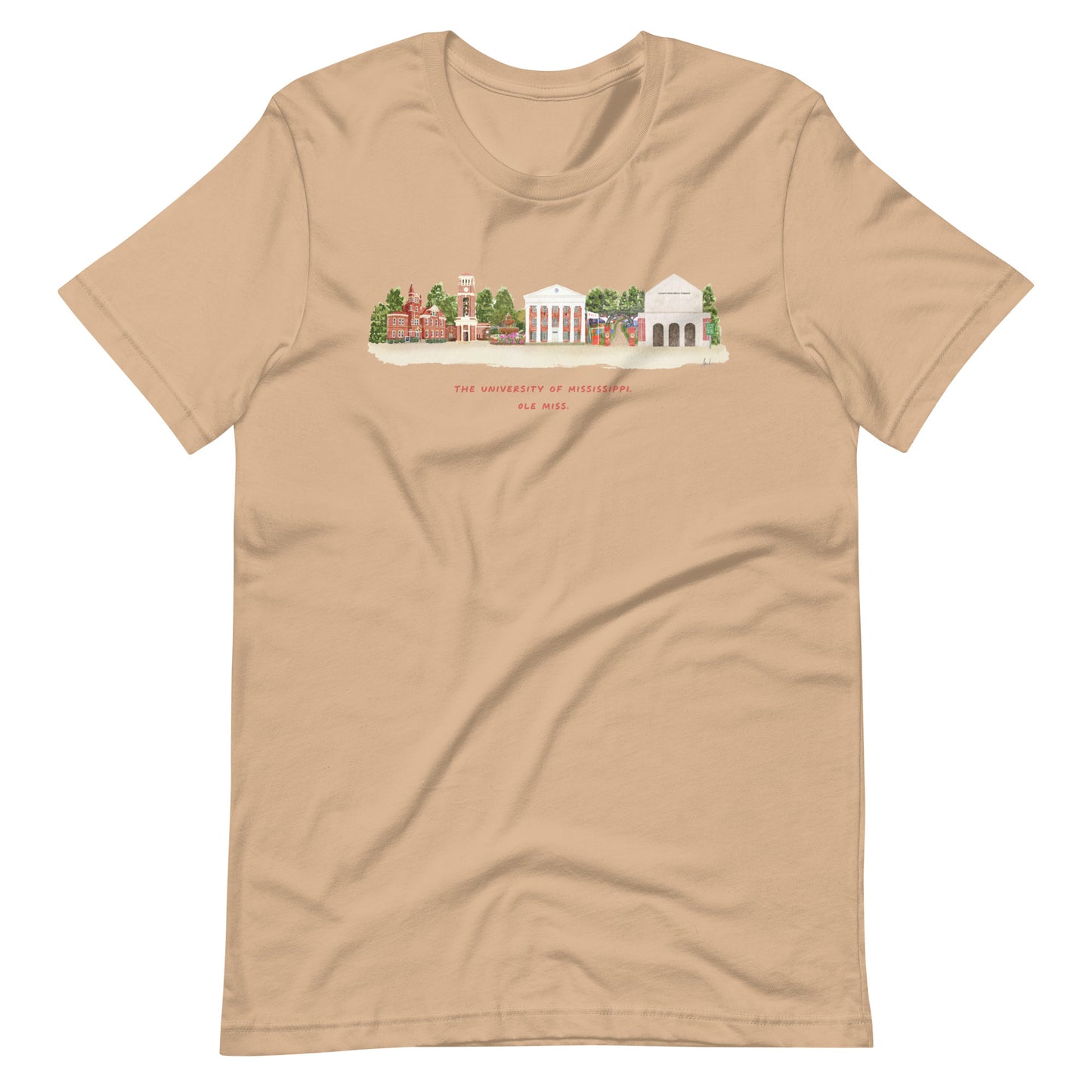 Ole Miss Watercolor Skyline Art T-shirt - Bella + Canvas