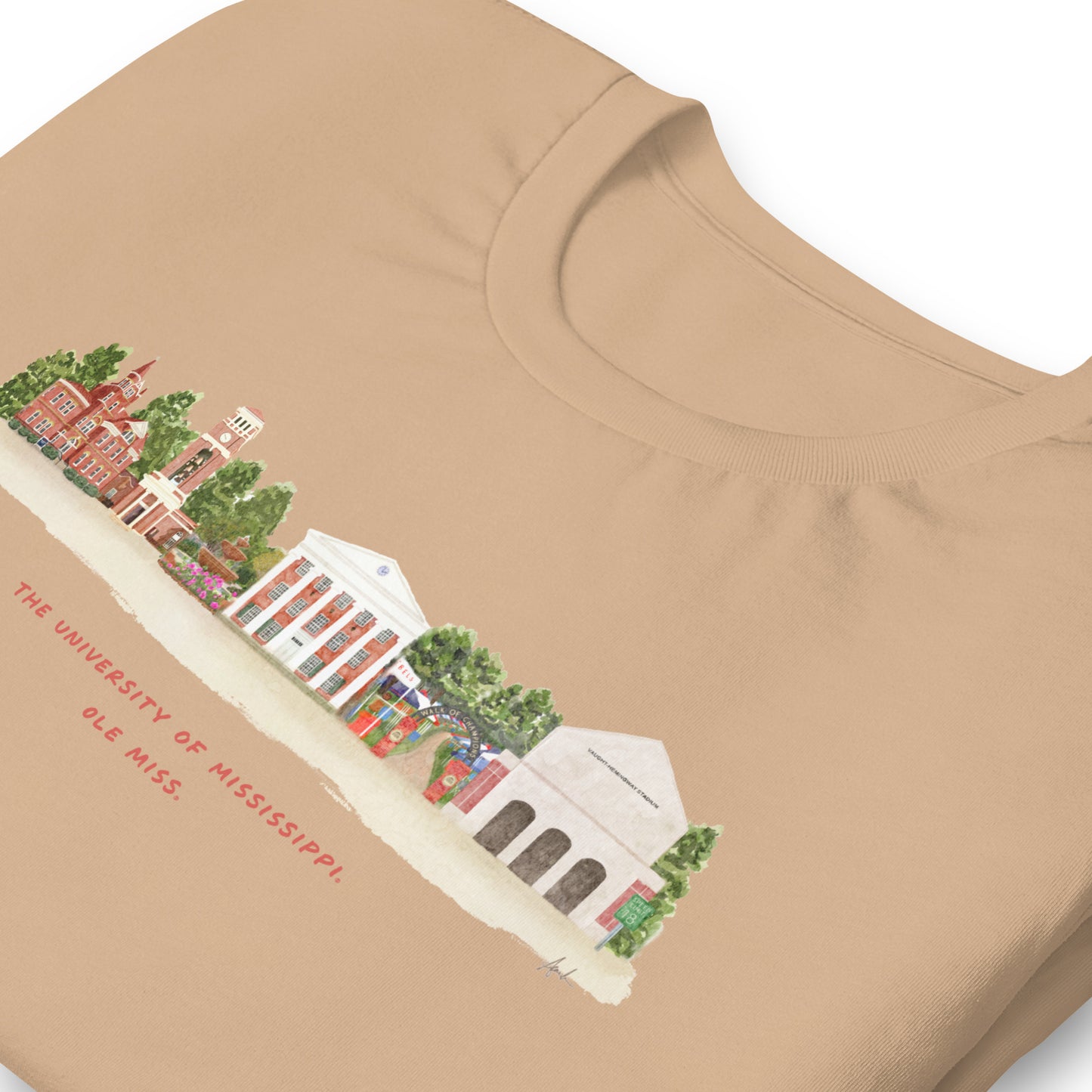 Ole Miss Watercolor Skyline Art T-shirt - Bella + Canvas