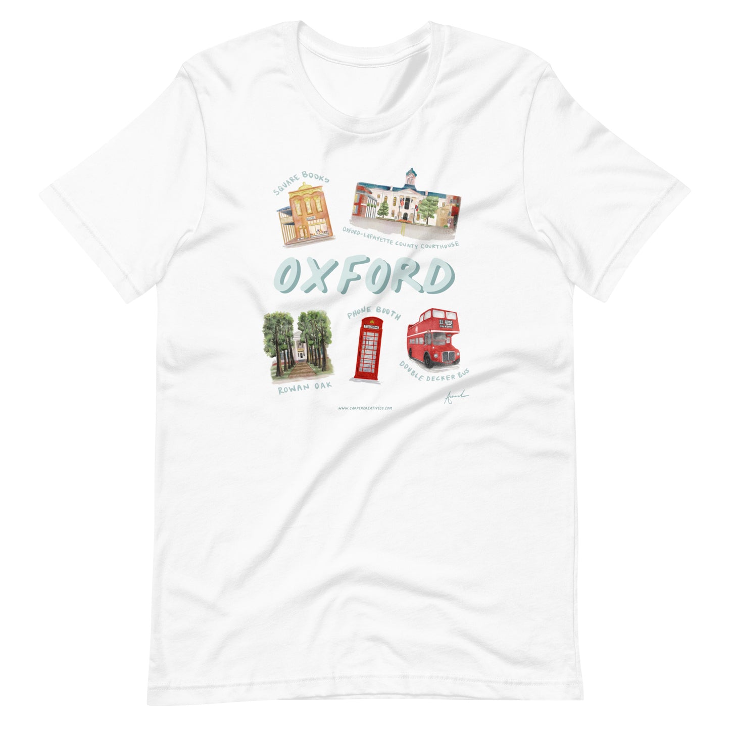 Oxford MS Landmarks Watercolor Art T-shirt - Bella + Canvas