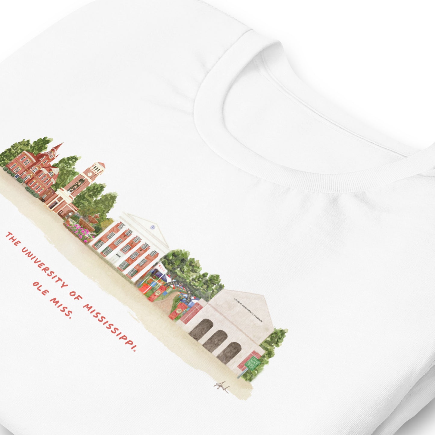 Ole Miss Watercolor Skyline Art T-shirt - Bella + Canvas