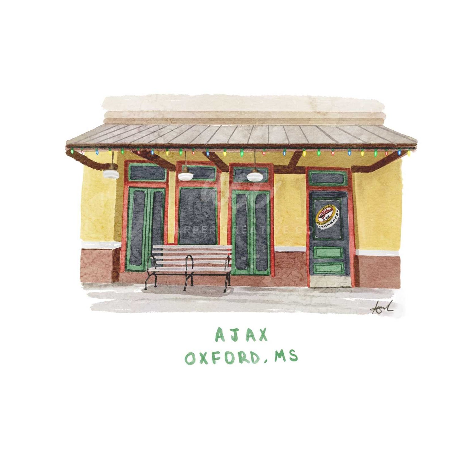 Ajax Oxford Mississippi Watercolor Art